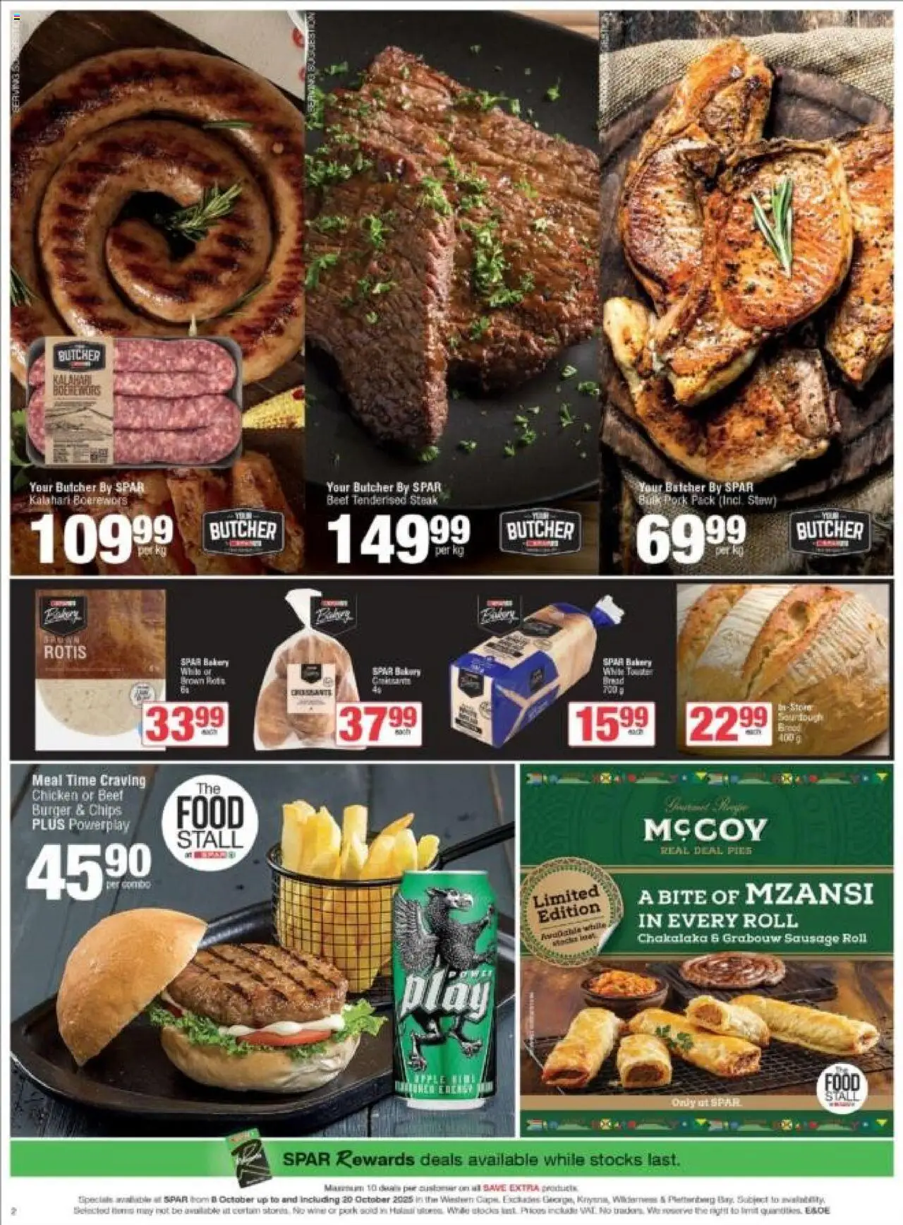 New Spar catalogue – valid from 08.10.2025 | Page: 2 | Products: Steak, Wine, Beef, Chips
