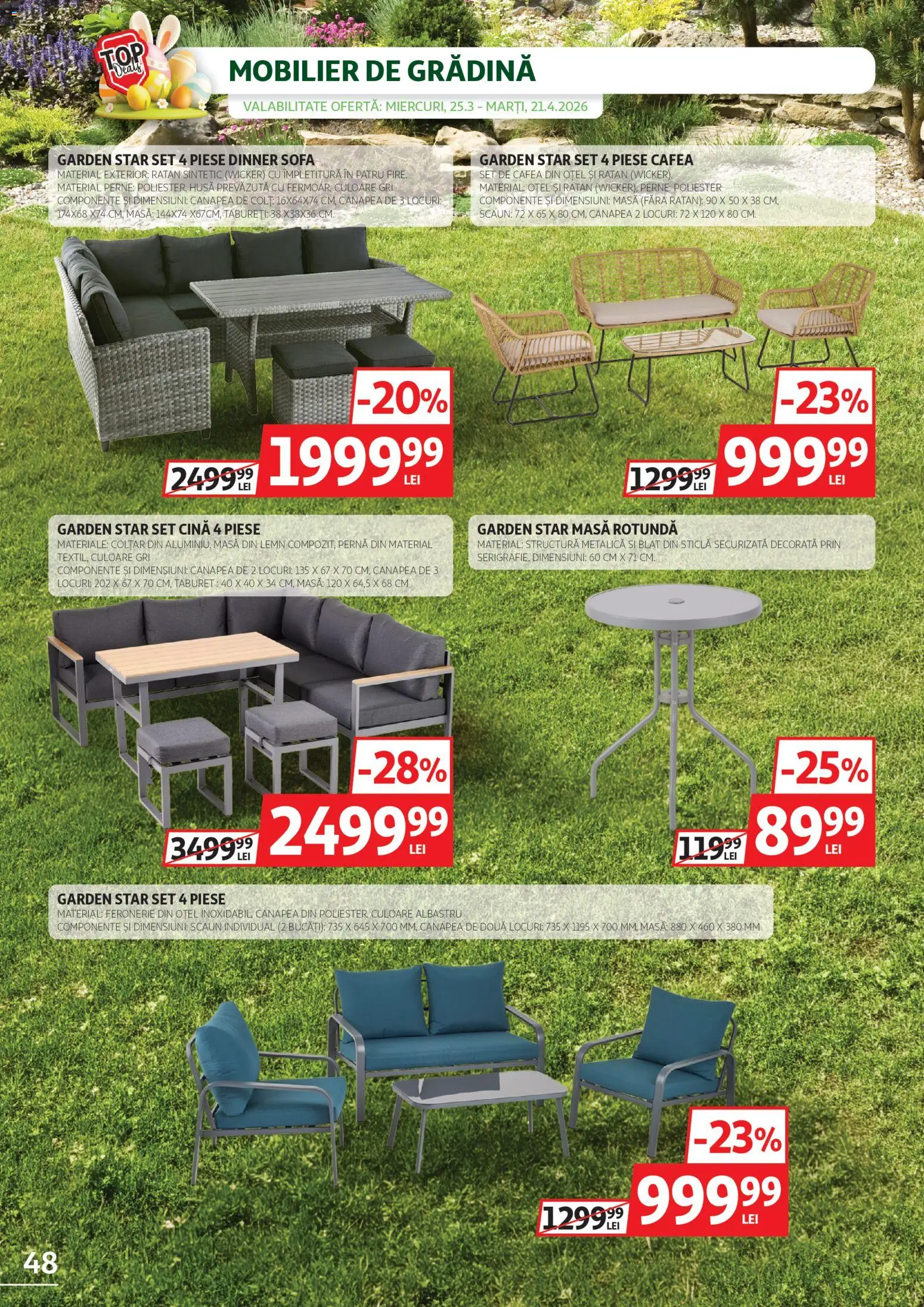 Noul catalog Auchan – valabil de la 25.03.2026 | Pagină: 48 | Produse: Pernă, Masă, Scaun, Cafea