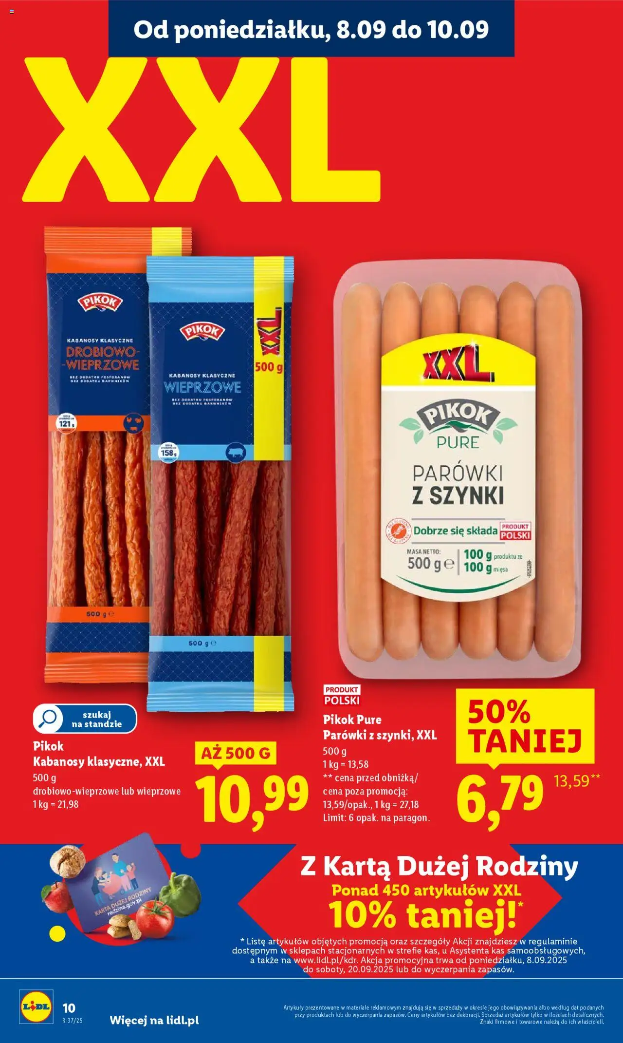 Lidl Gazetka od 08.09.2025 | Strona: 12 | Produkty: Karta, Parówki z szynki, Kabanosy, Parówki