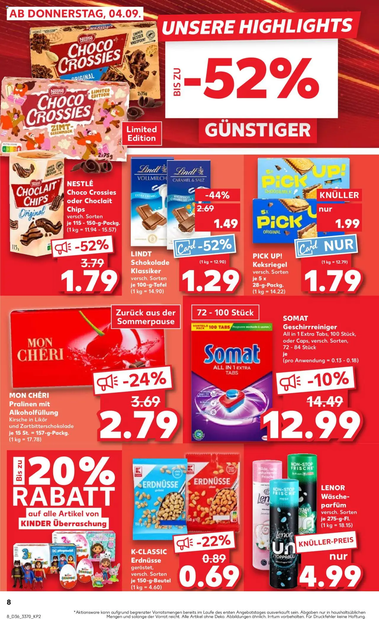 Kaufland prospekt Frankfurt (Oder)	 – gültig ab 04.09.2025 | Seite: 8 | Produkte: Lenor, Erdnüsse, Schokolade, Lindt