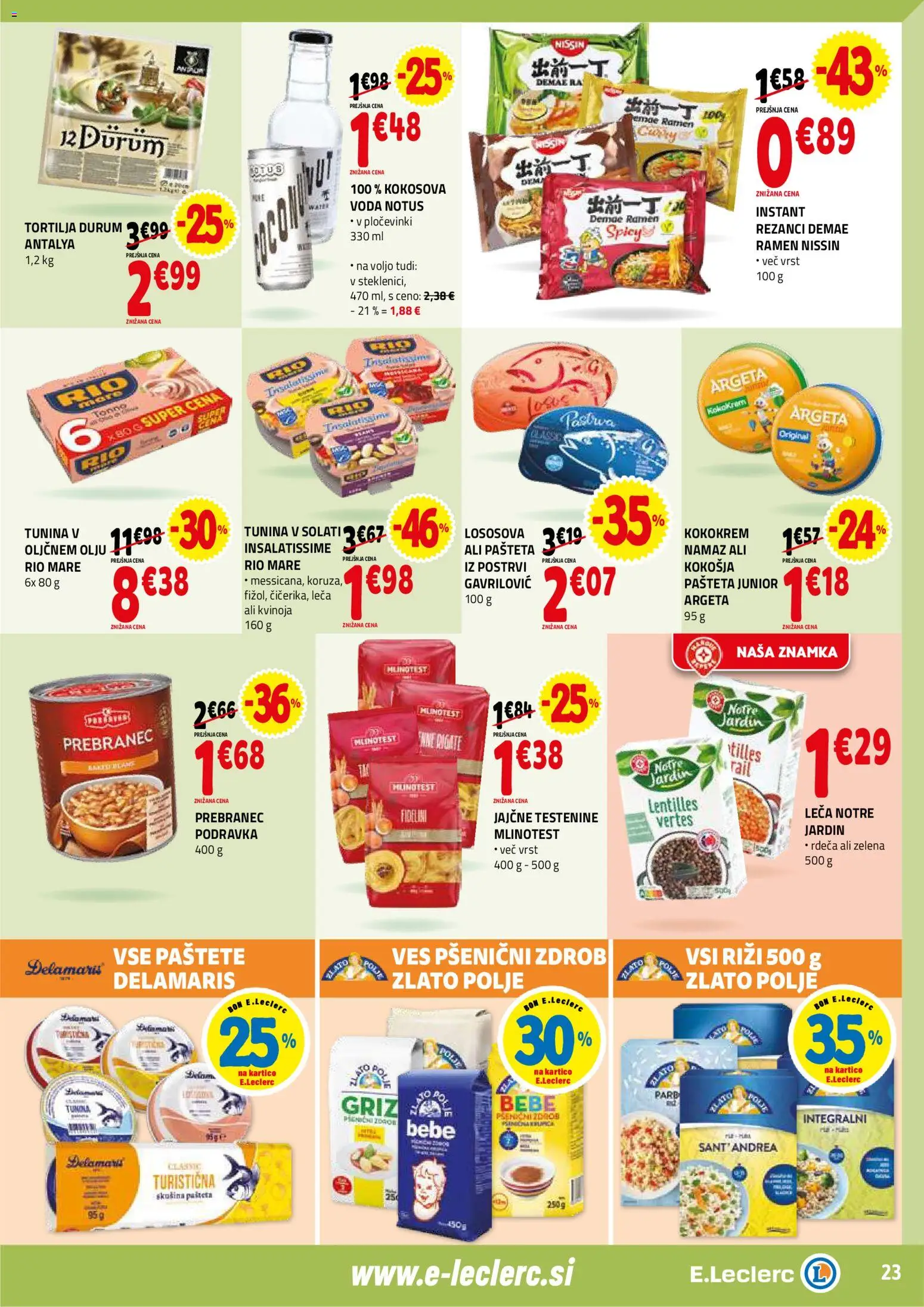Novi E.leclerc katalog ponudbe – veljaven od 04.03.2026 | Stran: 23 | Izdelki: Rezanci, Namaz, Leča, Zelena