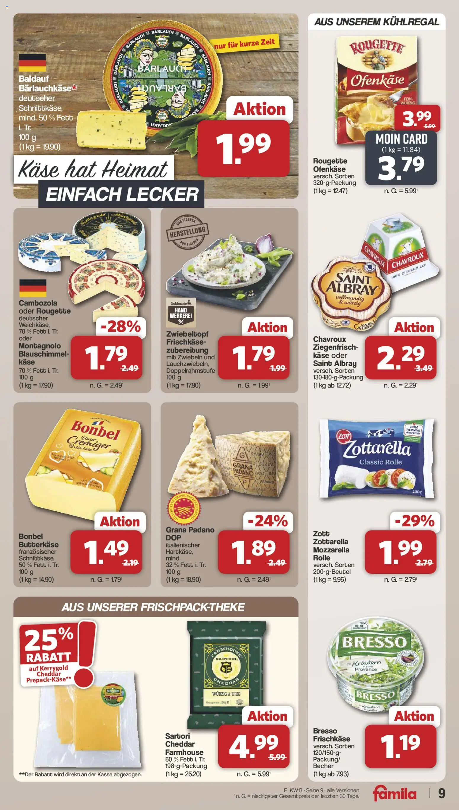 Famila Nordwest Prospekt 	 – gültig ab 23.03.2026 | Seite: 9 | Produkte: Käse, Mozzarella, Zwiebeln, Frischkase