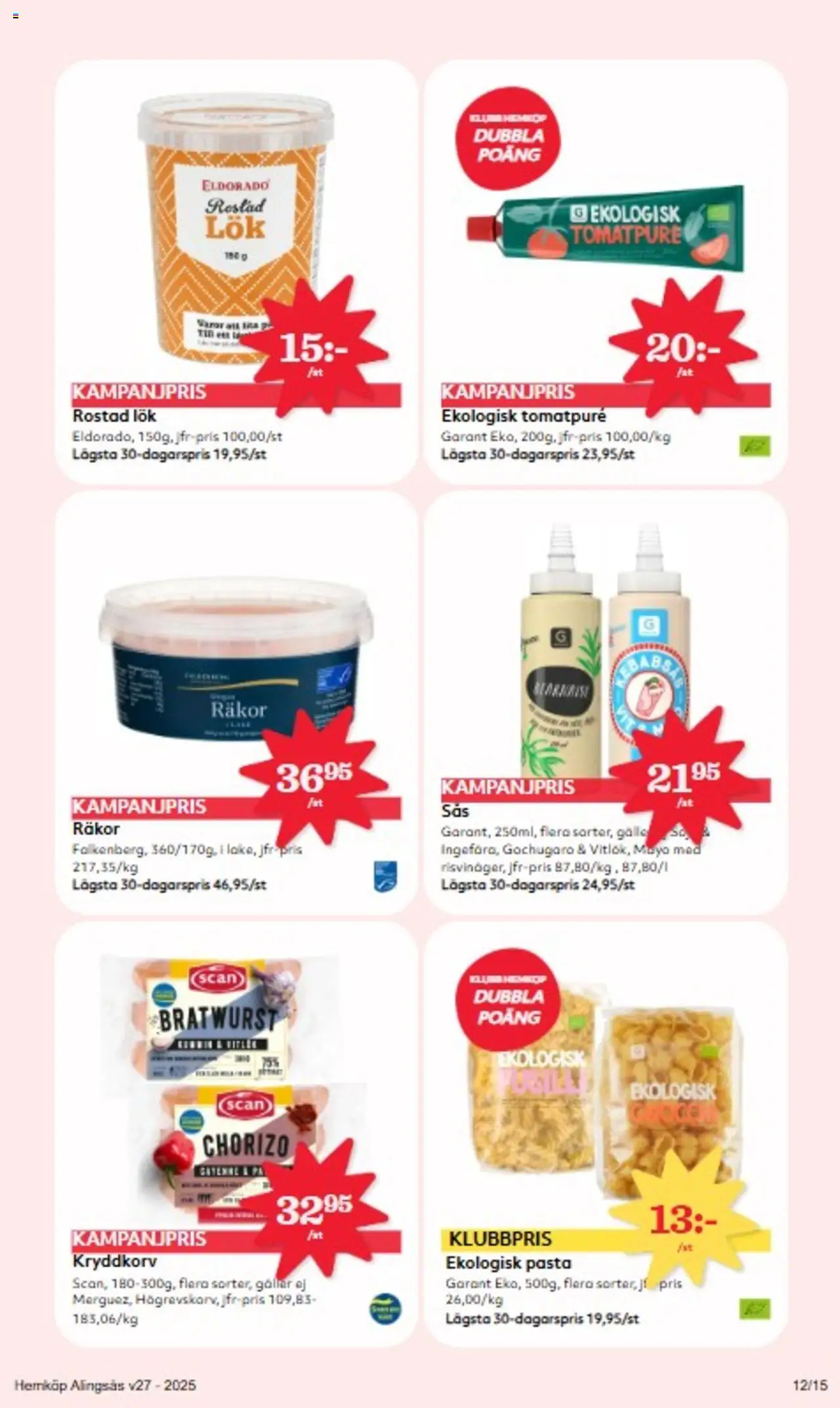 Hemköp reklamblad aktuell från 30.06.2025 | Sida: 12 | Produkter: Tomatpure, Räkor, Rostad lök, Chorizo