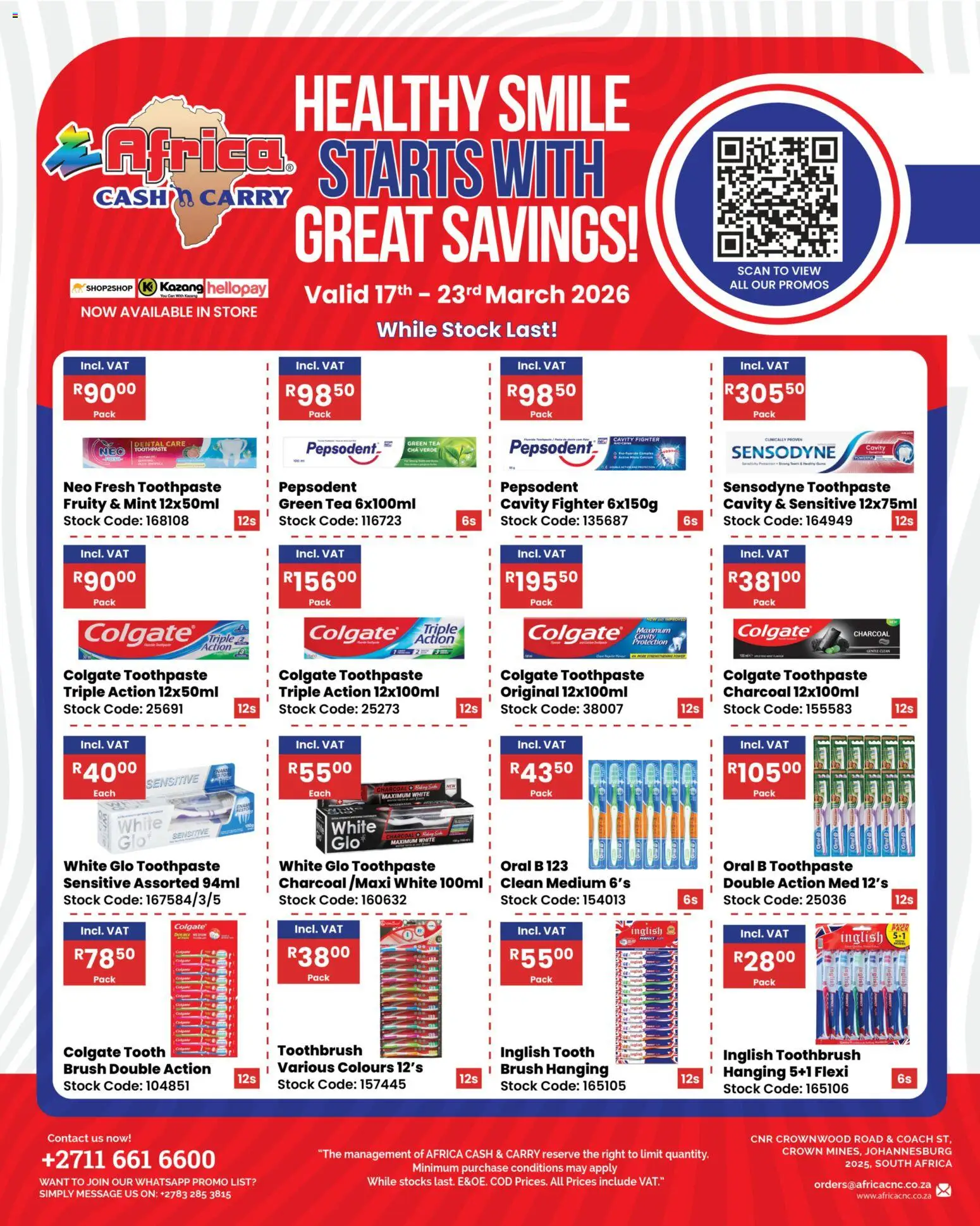 New Africa Cash & Carry catalogue – valid from 17.03.2026 | Page: 1 | Products: Brush, Stock, Toothpaste, Tooth brush