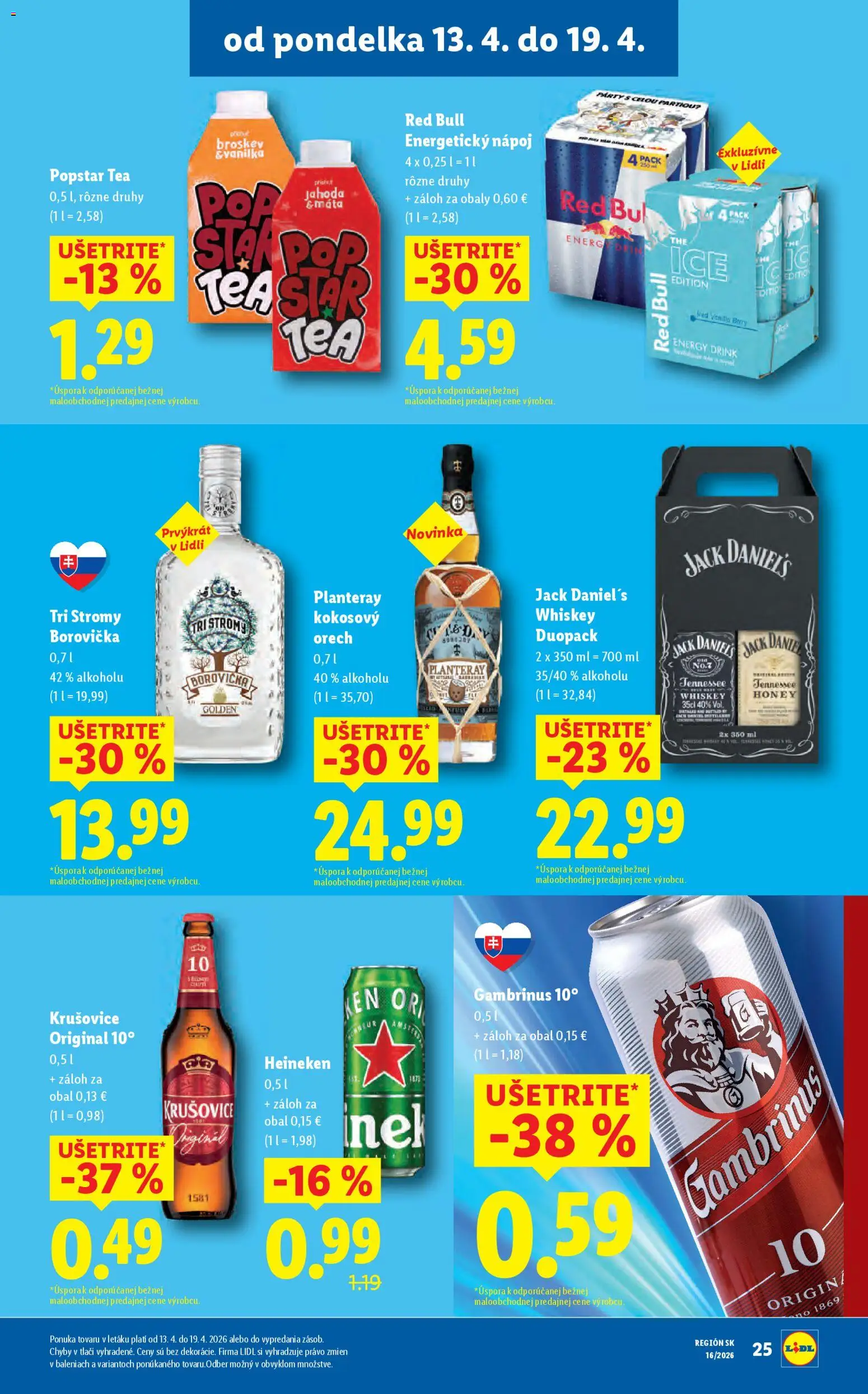 Nové Lidl akcie – leták je platný od 13.04.2026 | Strana: 27 | Produkty: Borovička, Krušovice, Gambrinus, Jack Daniel's