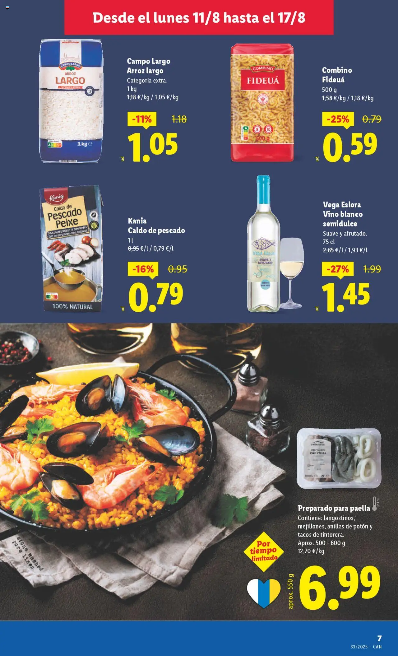 Lidl - Canarias  │ válido desde el 11.08.2025 | Página: 7 | Productos: Vino, Arroz, Pescado, Pasta