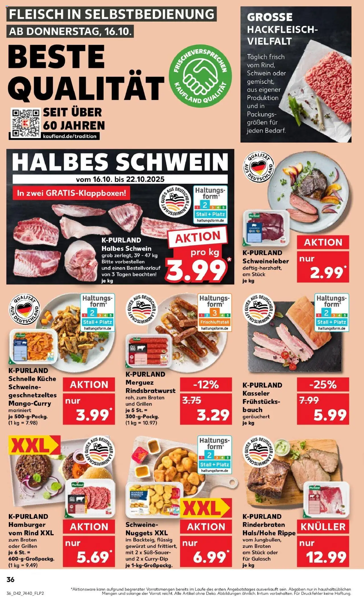 Kaufland prospekt Biedenkopf	 – gültig ab 19.10.2025 | Seite: 36 | Produkte: Rinderbraten, Küche, Burger, Hackfleisch
