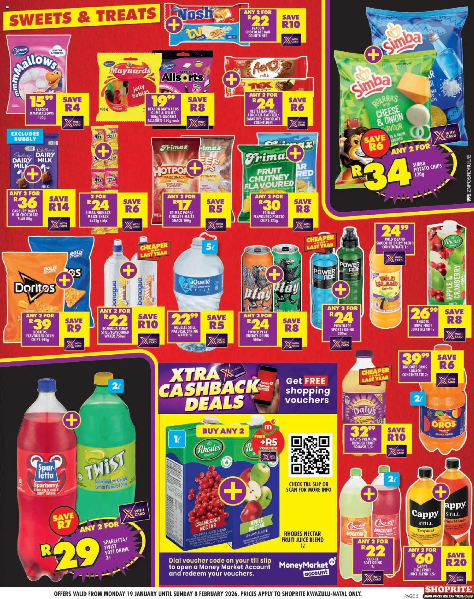 New Shoprite catalogue – valid from 19.01.2026 | Page: 5 | Products: Squash, Chocolate, Dairy blend, Chilli