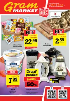 Pogląd oferty "Gram Market Gazetka" - ważna od 29.10.2025 | Strona: 1 | Produkty: Znicze, Boczek, Brownie, Twaróg