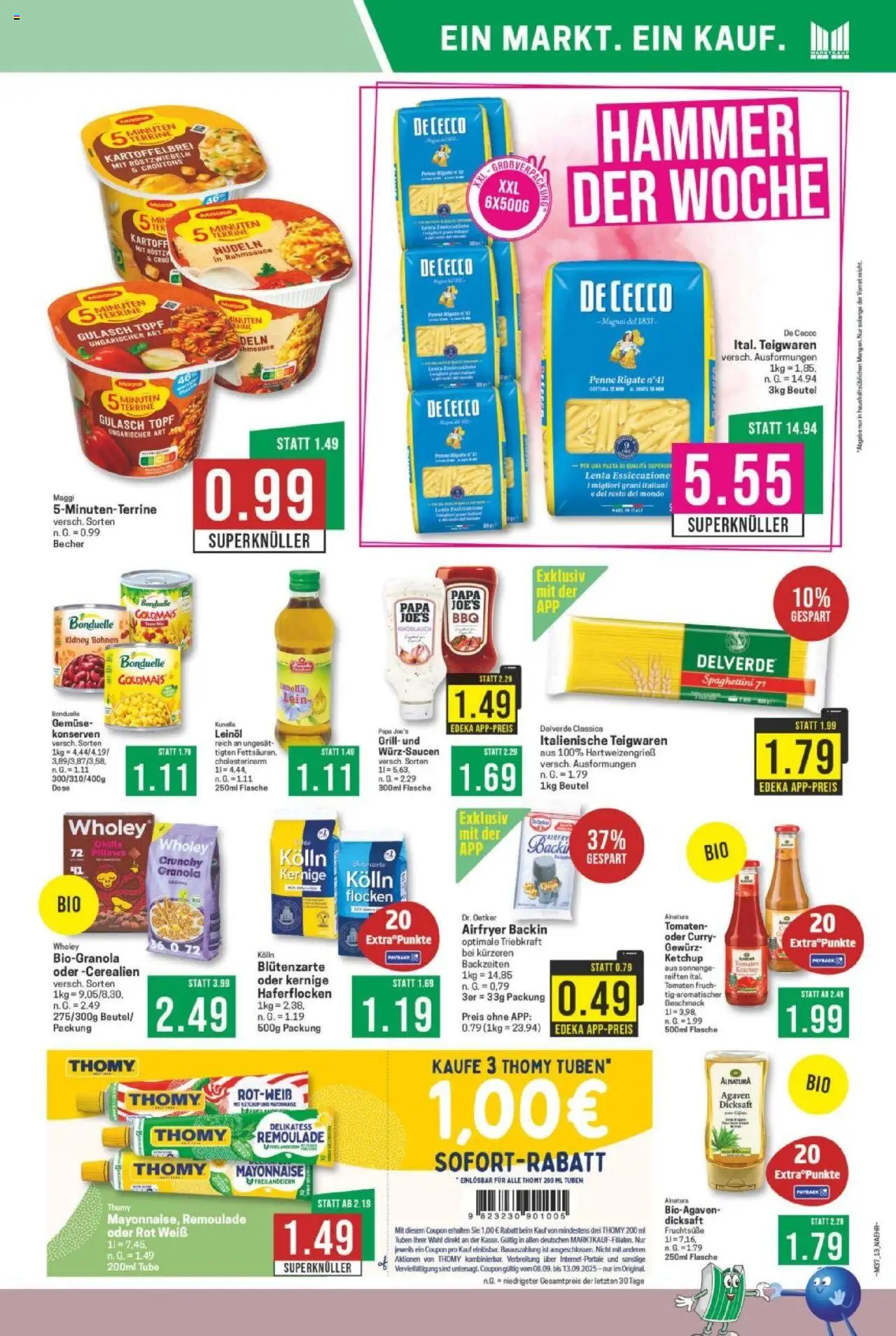 Marktkauf Prospekt 	 – gültig ab 08.09.2025 | Seite: 13 | Produkte: Leinöl, Gulasch, Pasta, Flocken
