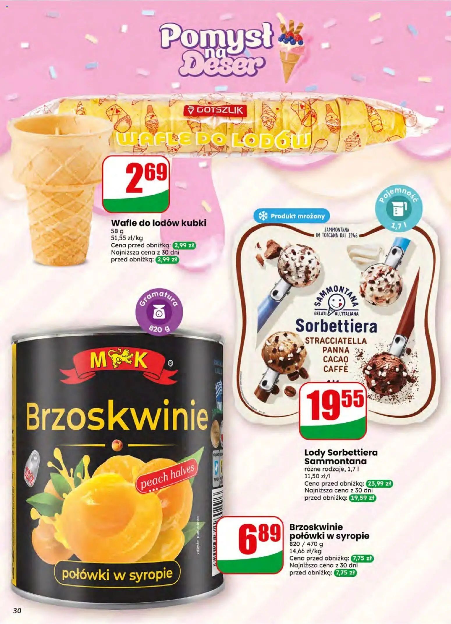 Dino gazetka od 15.04.2026 | Strona: 30 | Produkty: Wafle, Brzoskwinie, Lody
