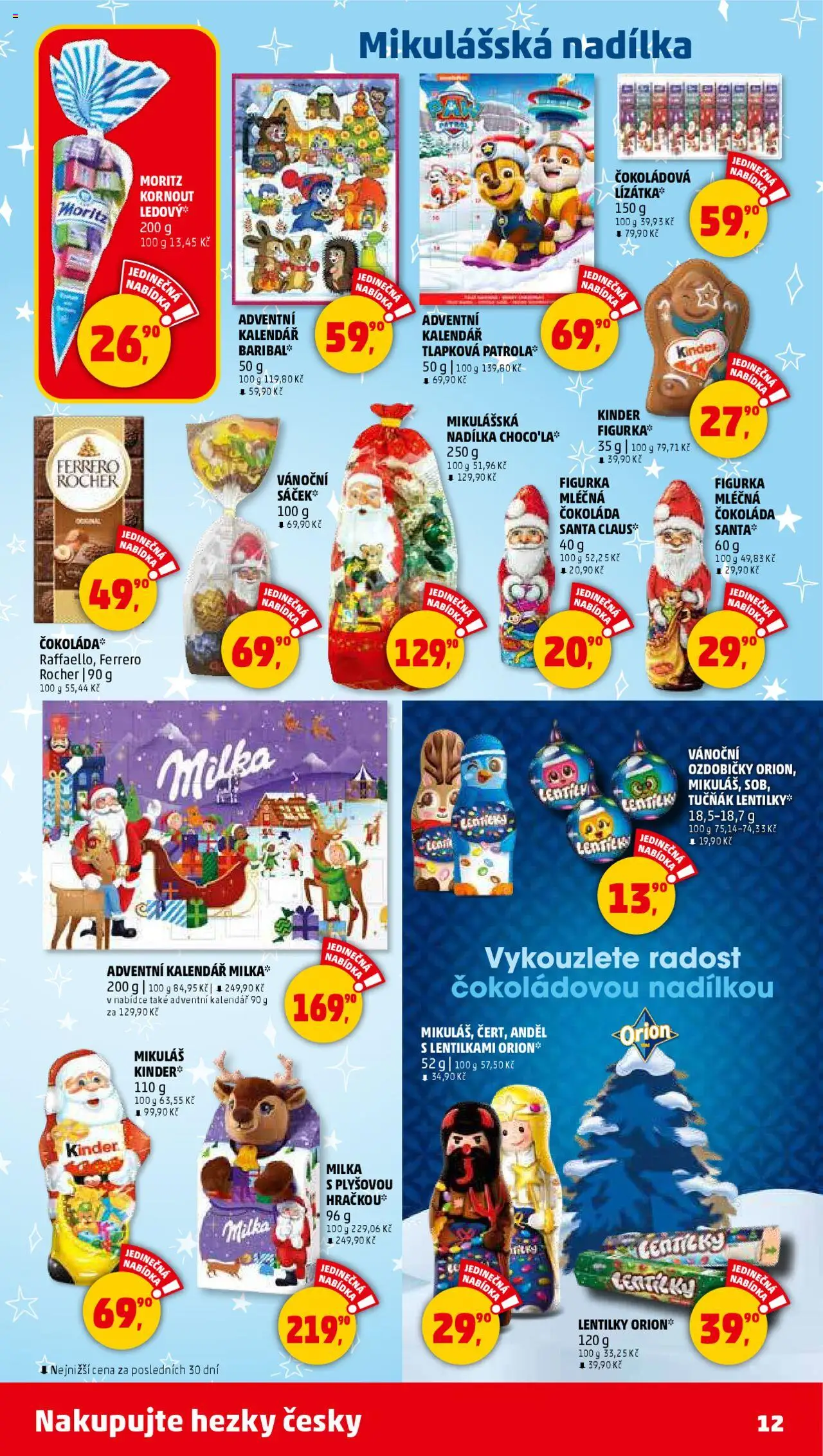 Penny Market leták - Čtvrtečník od 23.10.2025 | Strana: 12 | Produkty: Tlapková patrola, Čokoláda, Adventní kalendář milka, Kinder