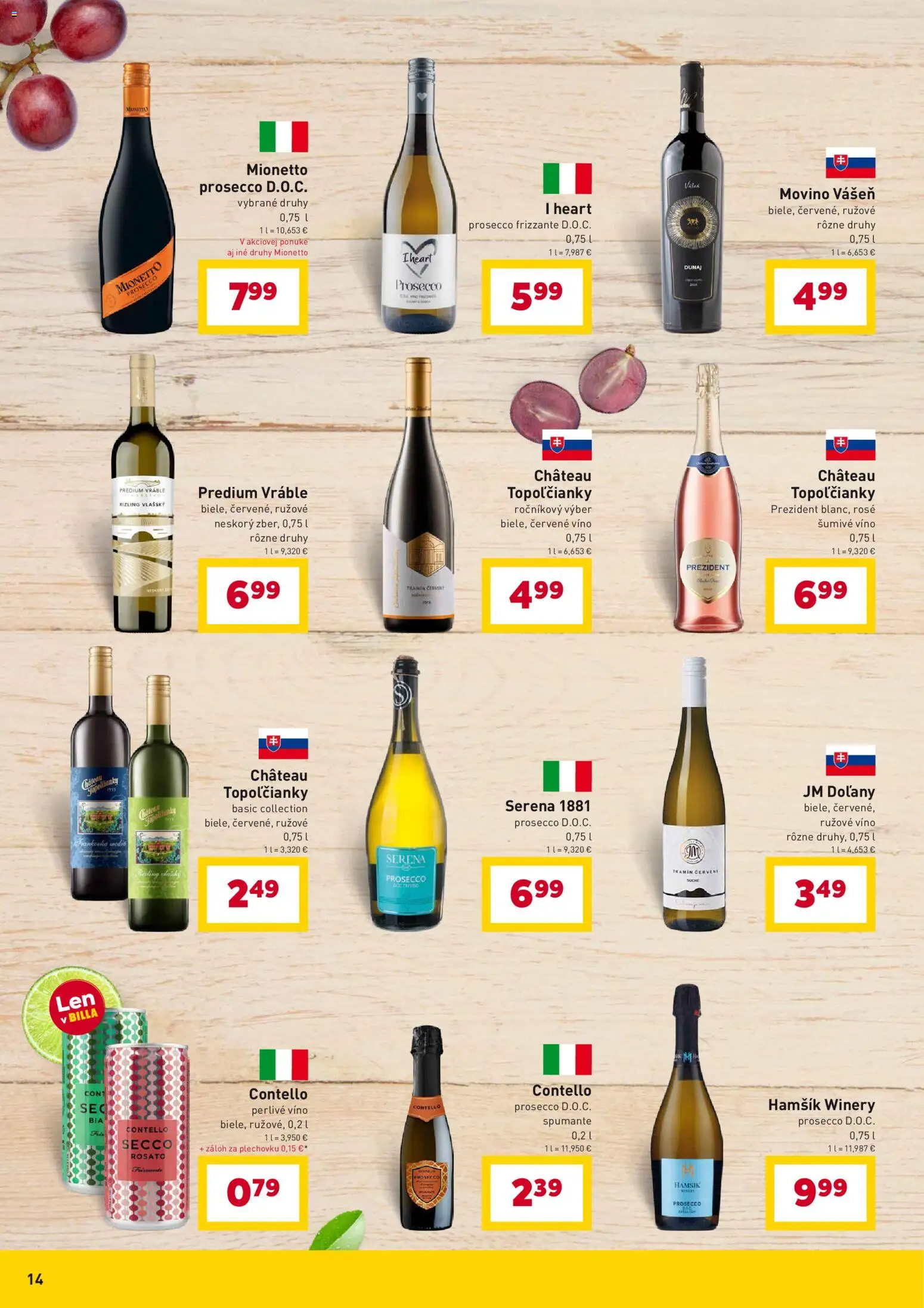 Nové Billa akcie – leták je platný od 07.04.2026 | Strana: 14 | Produkty: Prosecco, Červené víno, Perlivé víno, Šumivé víno