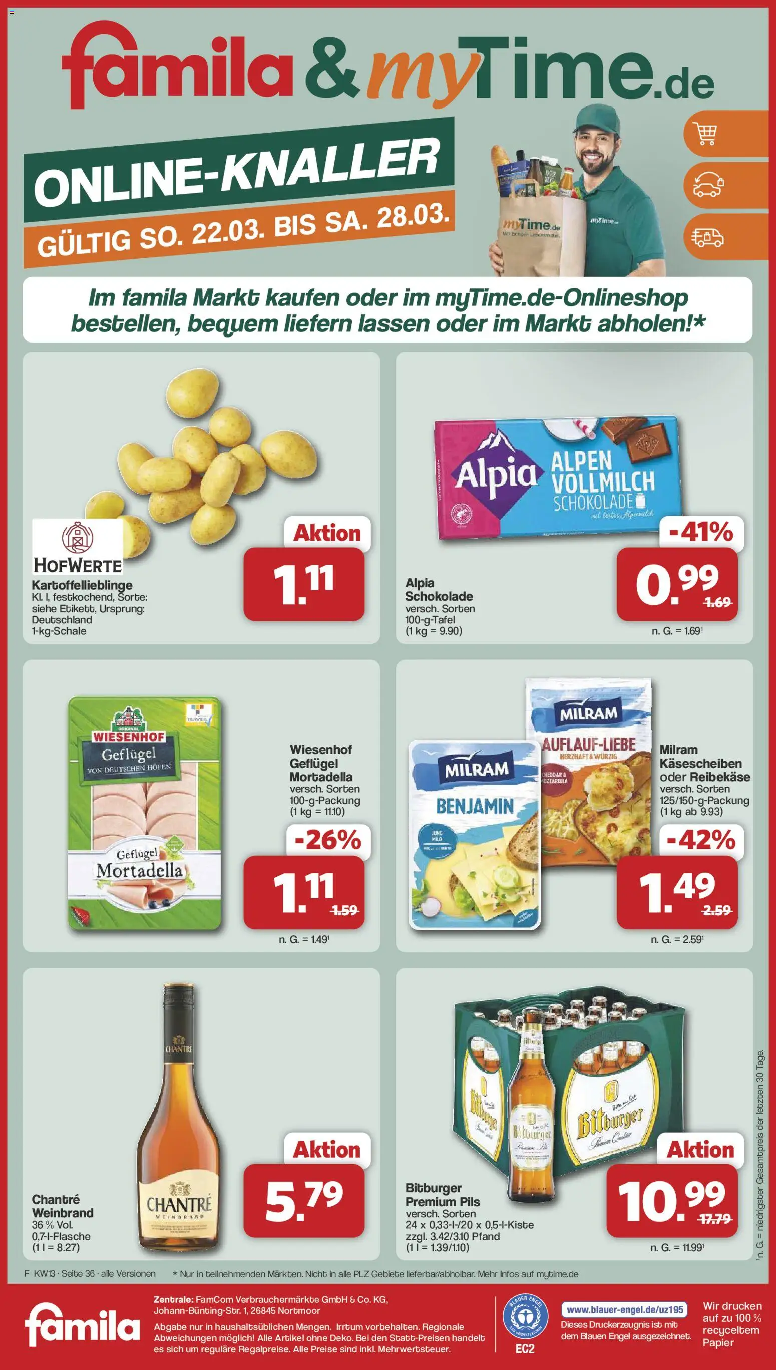 Famila Nordwest Prospekt 	 – gültig ab 23.03.2026 | Seite: 36 | Produkte: Pils, Chantré, Milram, Reibekase