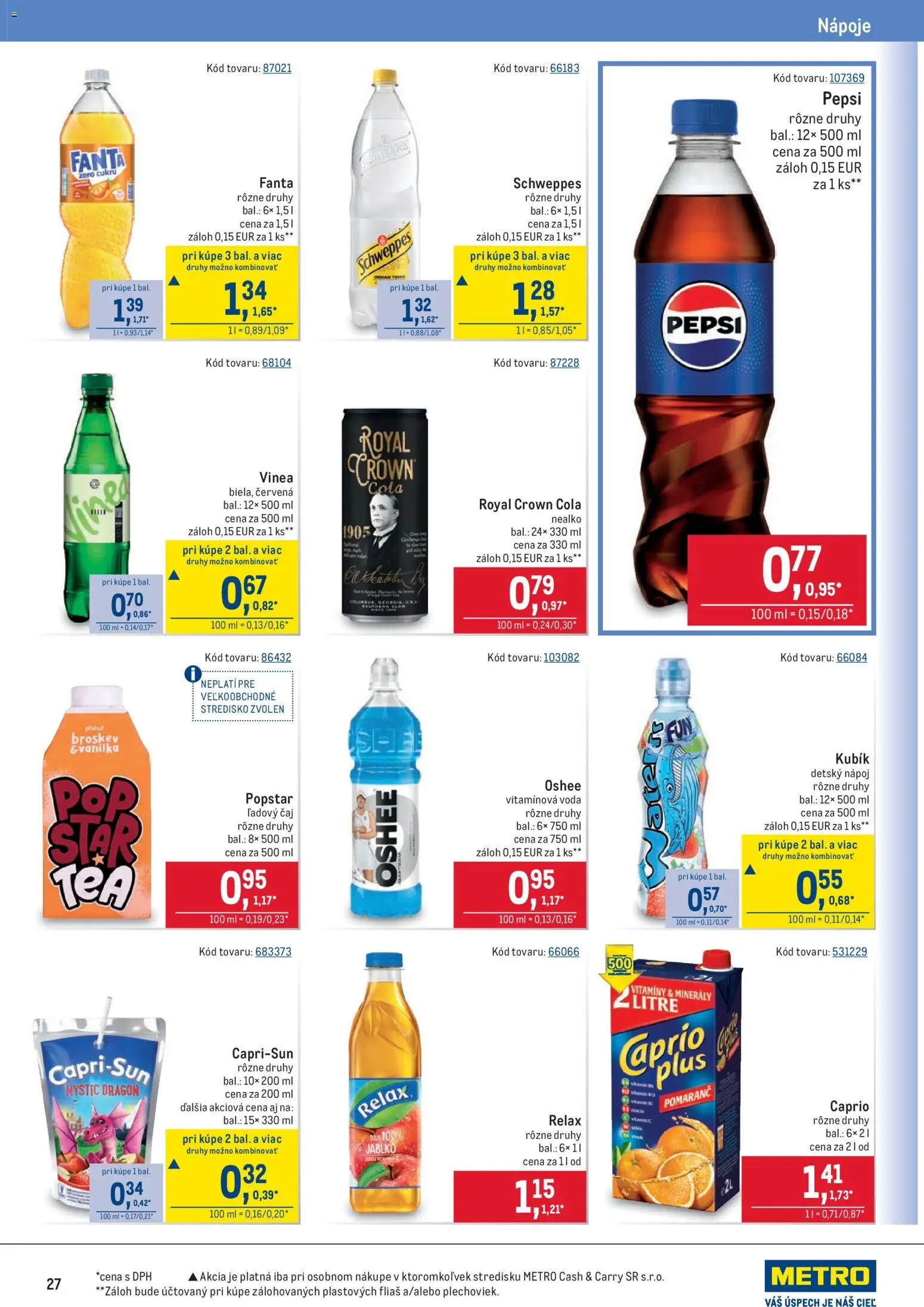 Nové Metro akcie – leták je platný od 08.04.2026 | Strana: 27 | Produkty: Čaj, Voda, Pepsi, Vinea