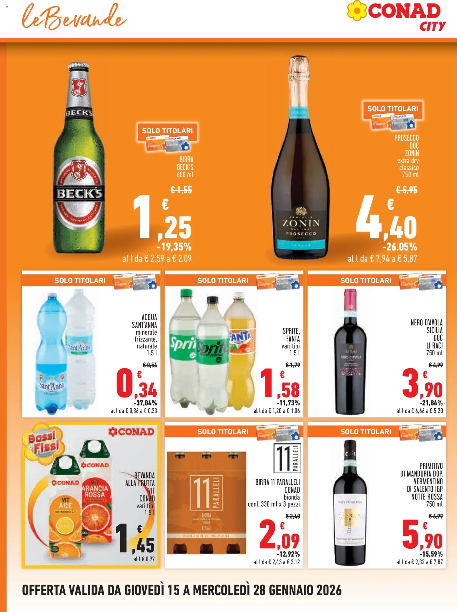 Volantino Conad del 15.01.2026 | Pagina: 16 | Prodotti: Birra, Prosecco, Frutta, Arancia