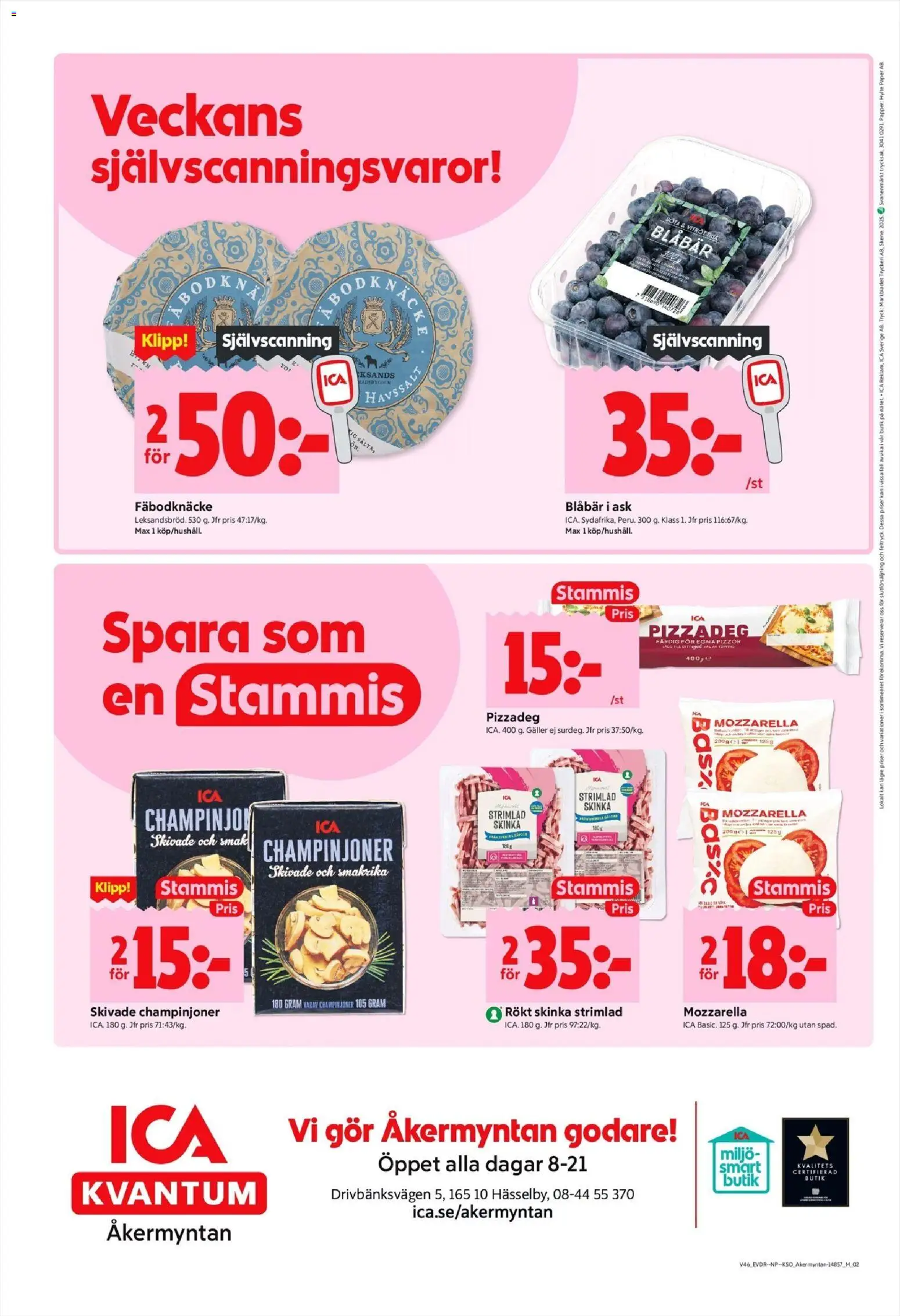 ICA Kvantum reklamblad aktuell från 10.11.2025 | Sida: 8 | Produkter: Skinka, Champinjoner, Papper, Blåbär