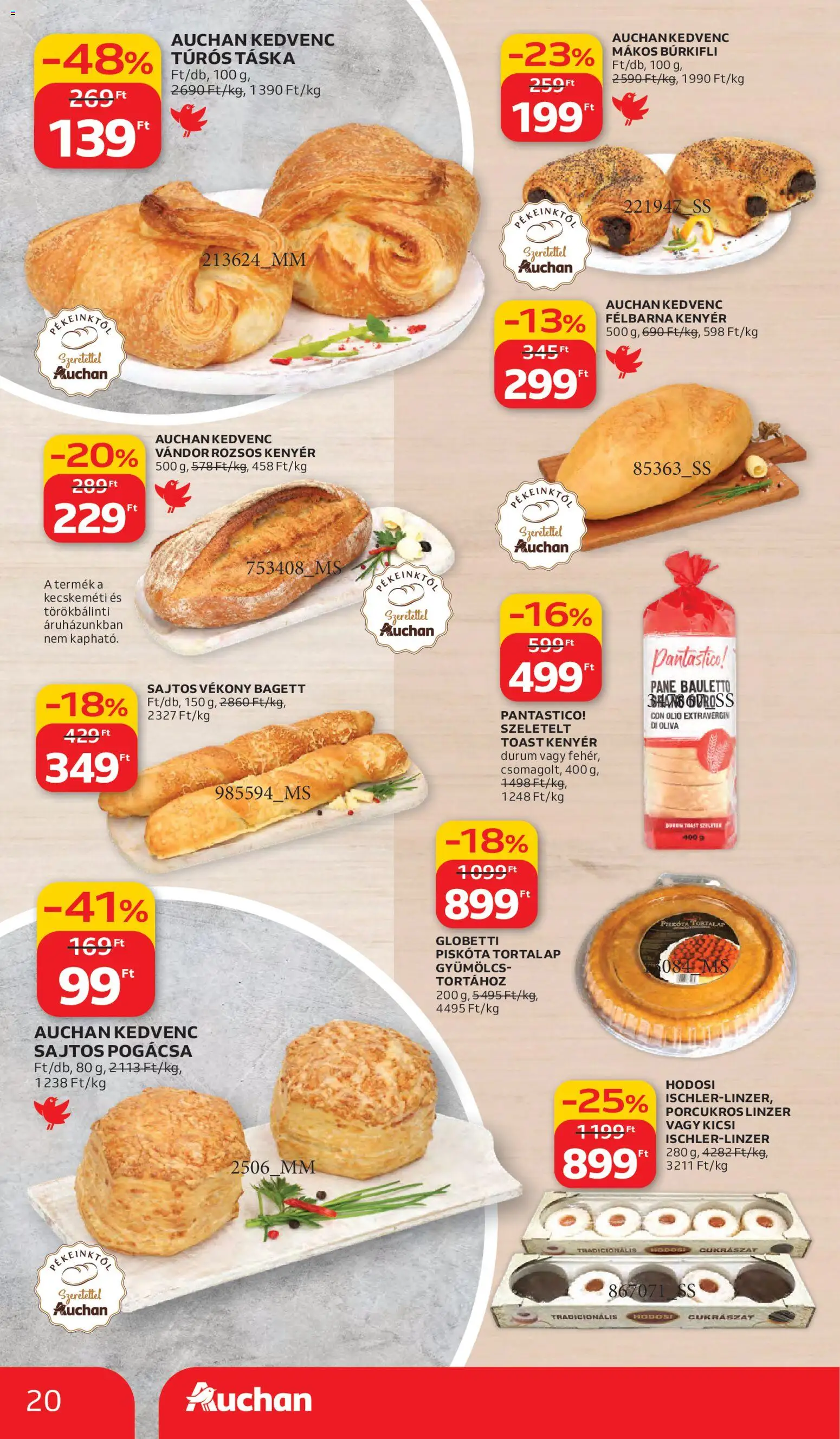 Auchan akciós ujság - amely érvényes a következő dátumtól: 05.03.2026 | Oldal: 20 | Termékek: Gyümölcs, Bagett, Toast kenyér, Pogácsa