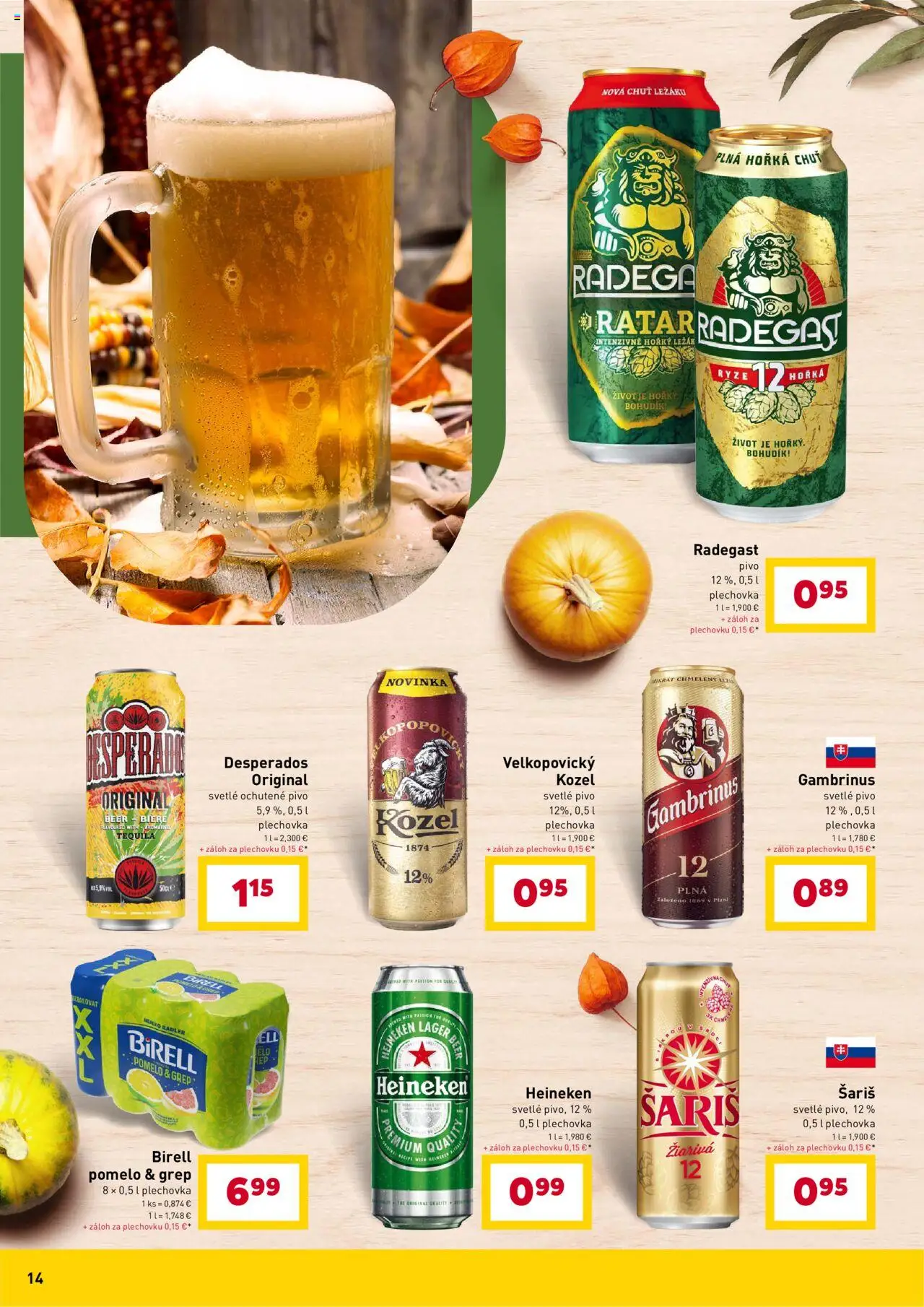 Nové Billa akcie – leták je platný od 10.09.2025 | Strana: 14 | Produkty: Pivo, Birell, Pomelo, Grep