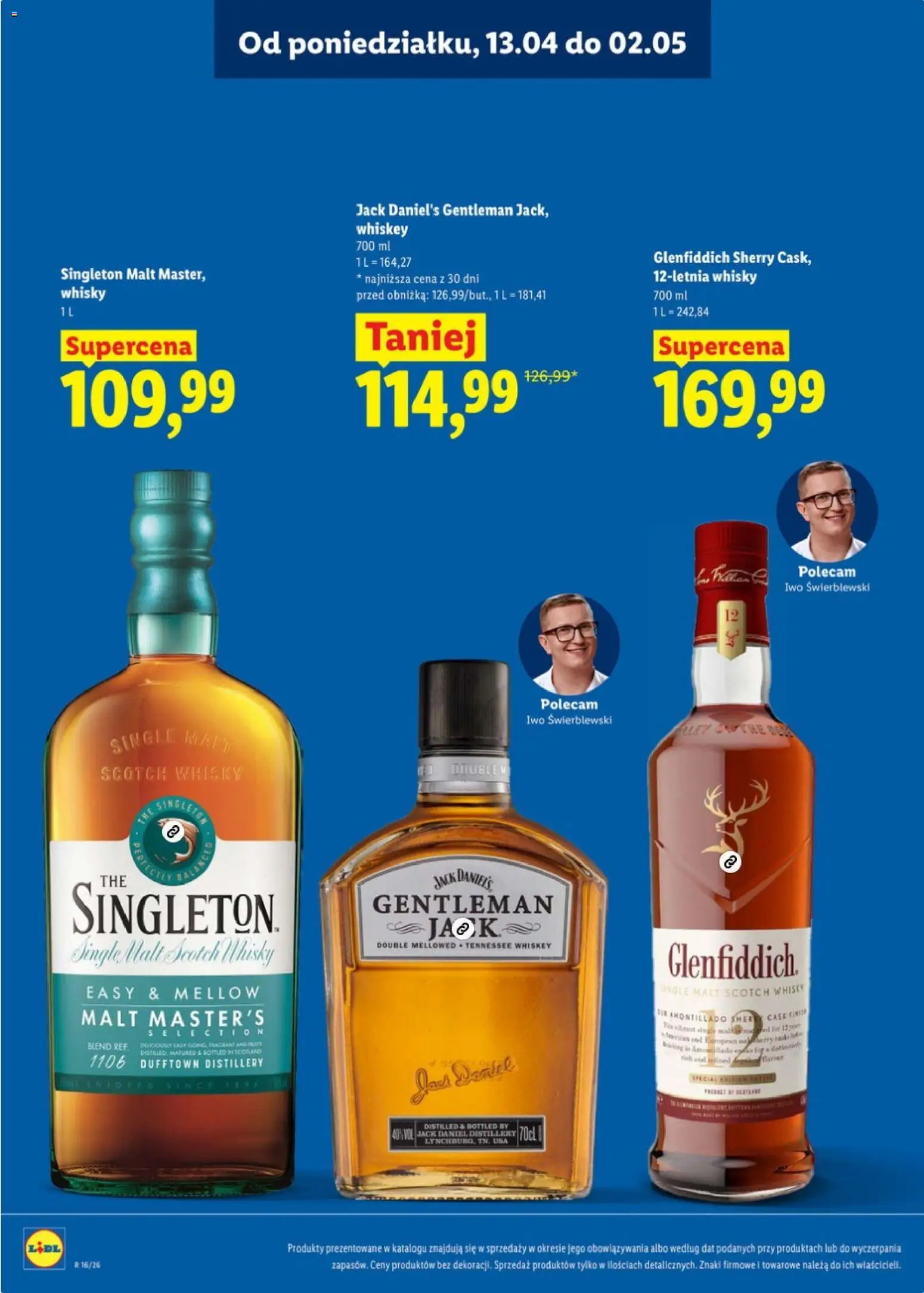 Lidl Katalog alkoholi mocnych od 13.04.2026 | Strona: 15 | Produkty: Jack Daniel's, Whisky Singleton, Whisky