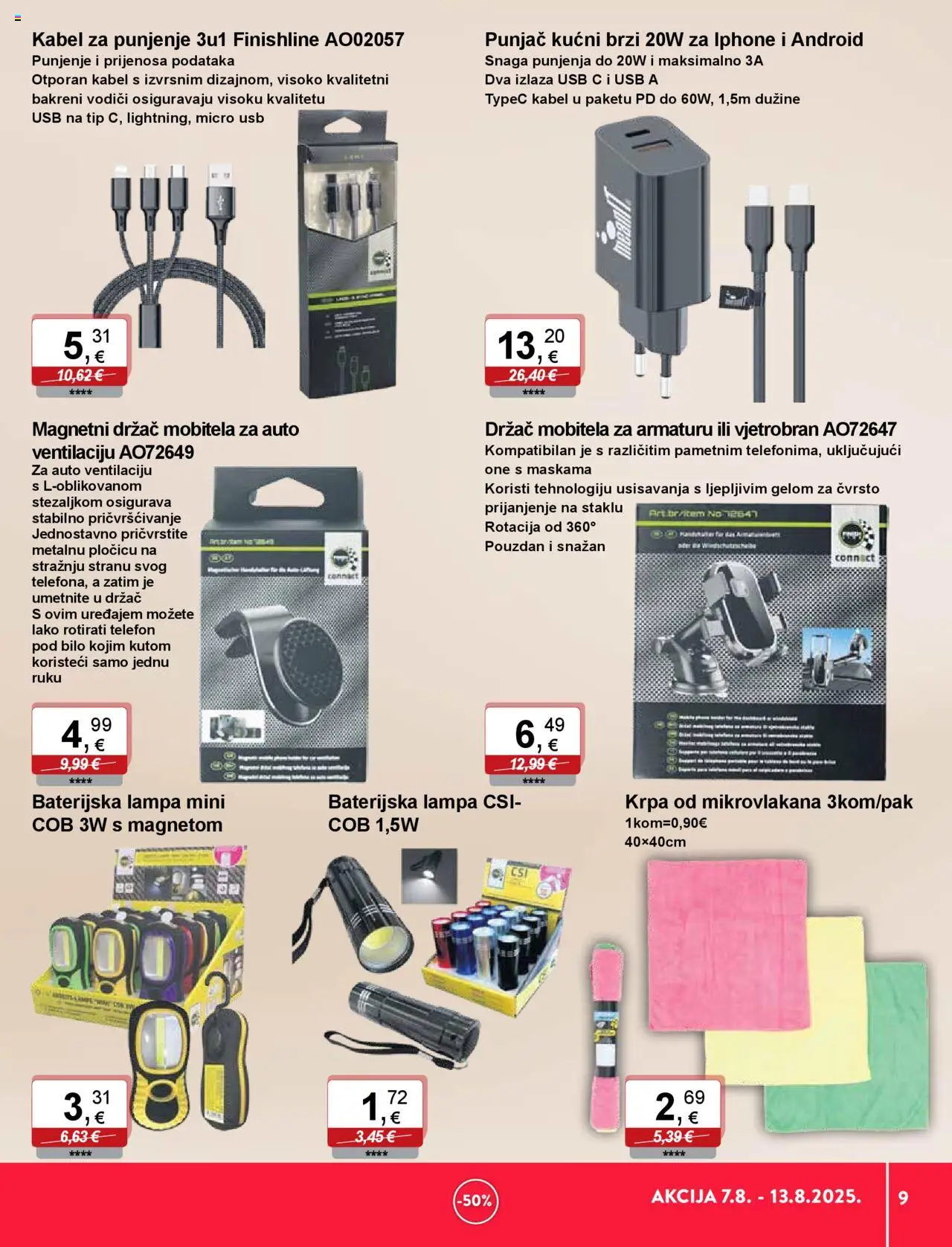 KTC katalog | vrijedi od 07.08.2025 | Stranica: 9 | Proizvodi: Krpa, Telefon, Kabel, USB