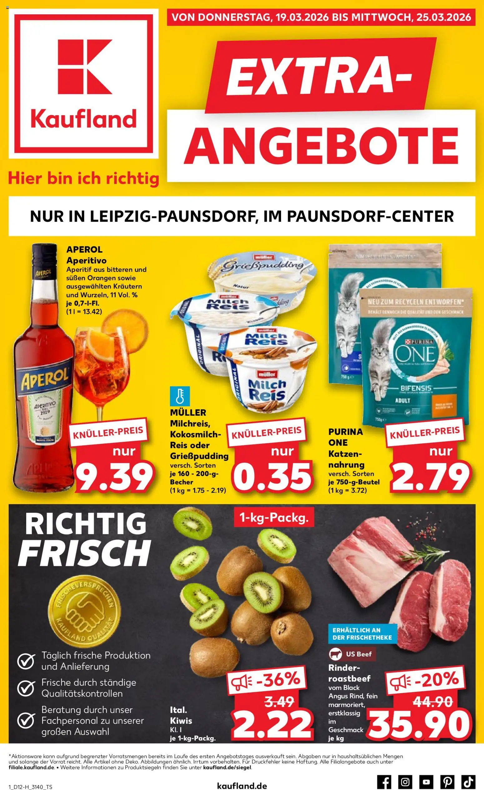 Kaufland Prospekt Leipzig	 – gültig ab 19.03.2026 | Seite: 1 | Produkte: Purina one, Milch, Orangen, Roastbeef
