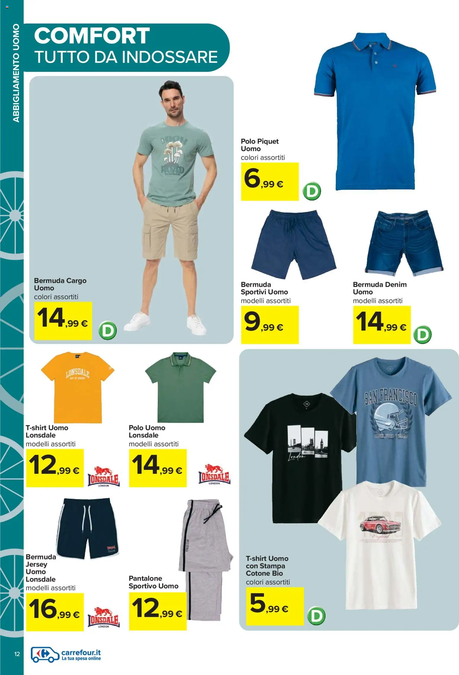 Volantino Carrefour del 20.04.2026 | Pagina: 12 | Prodotti: Bermuda, Polo, Stampa