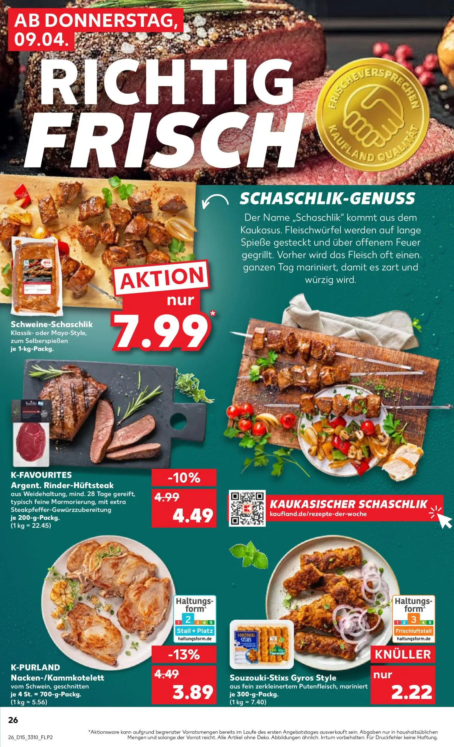 Kaufland Prospekt Leipzig	 – gültig ab 09.04.2026 | Seite: 26 | Produkte: Spieße, Gyros, Steak, Fleisch