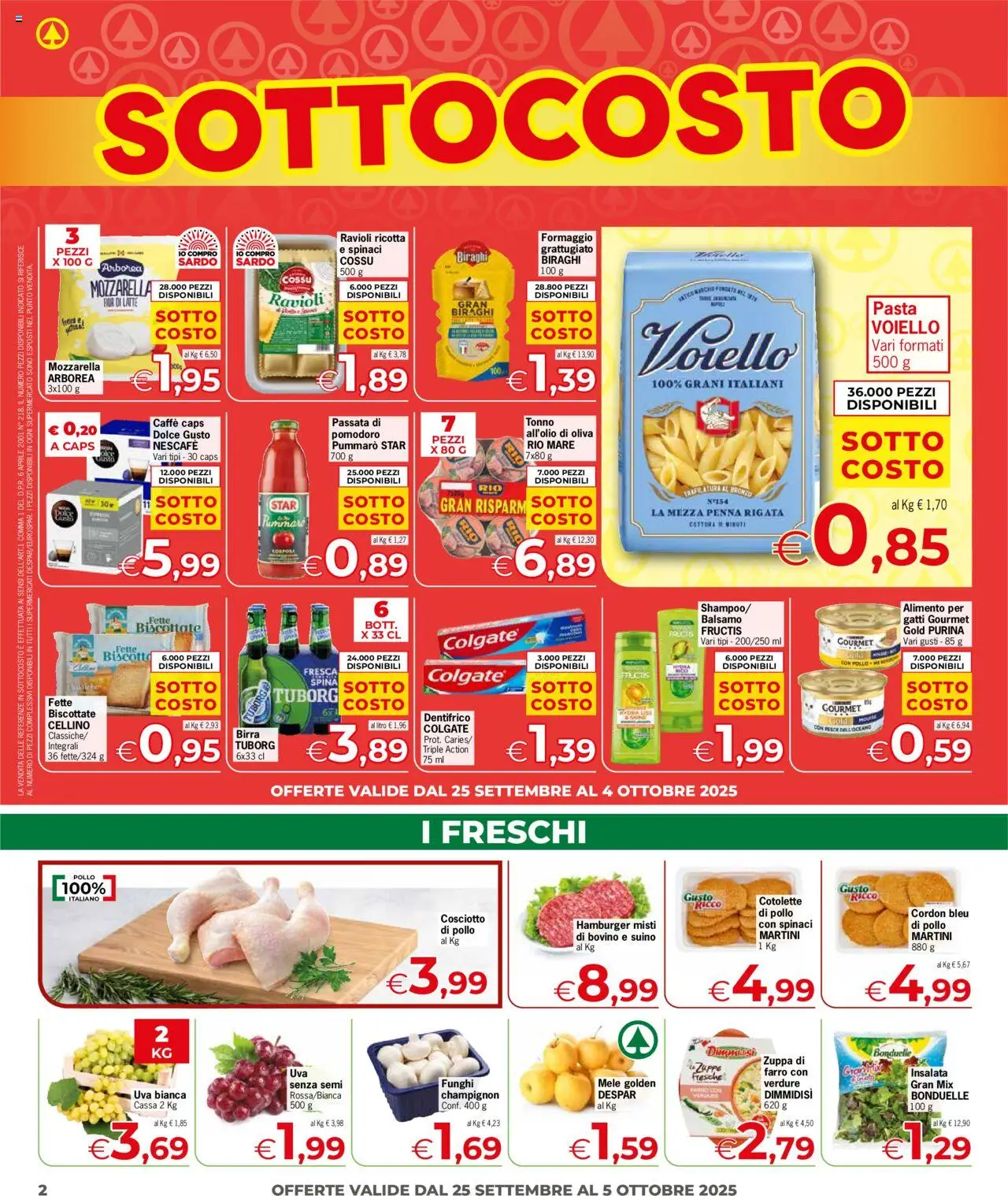 Volantino Despar del 25.09.2025 | Pagina: 2 | Prodotti: Pasta, Spinaci, Fette biscottate, Hamburger