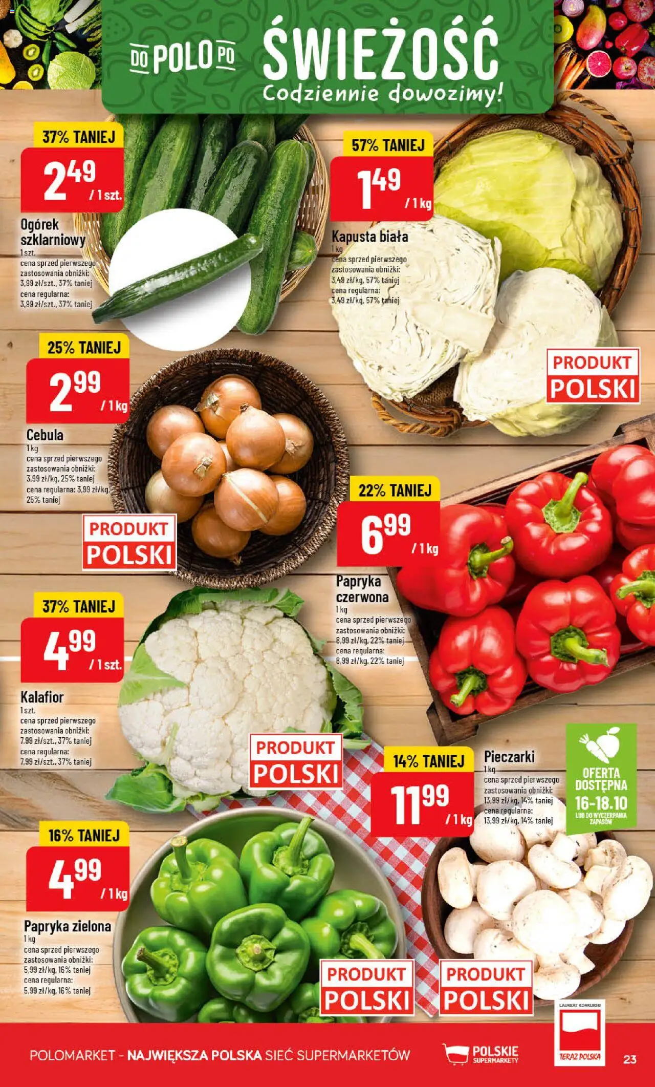 POLOmarket Gazetka od 15.10.2025 | Strona: 23 | Produkty: Kalafior, Pieczarki, Papryka, Kapusta biała