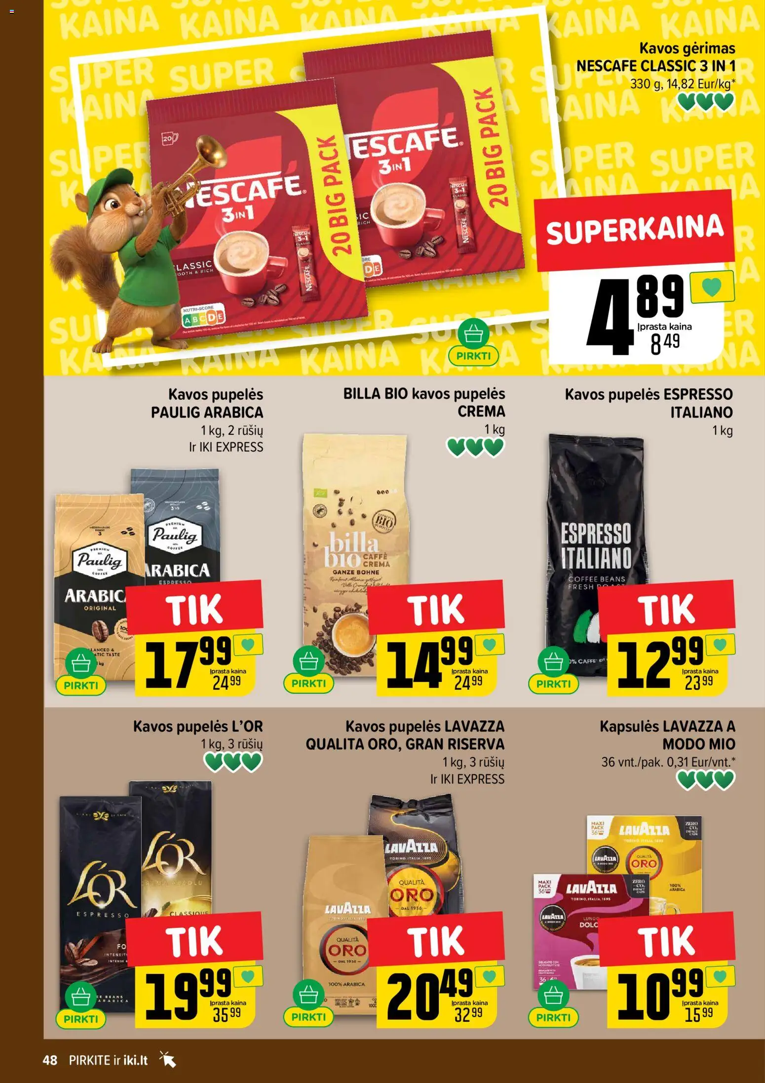 IKI akcijos nuo 27.04.2026 | Puslapis: 48 | Prekių: Pupelės, Kavos pupelės