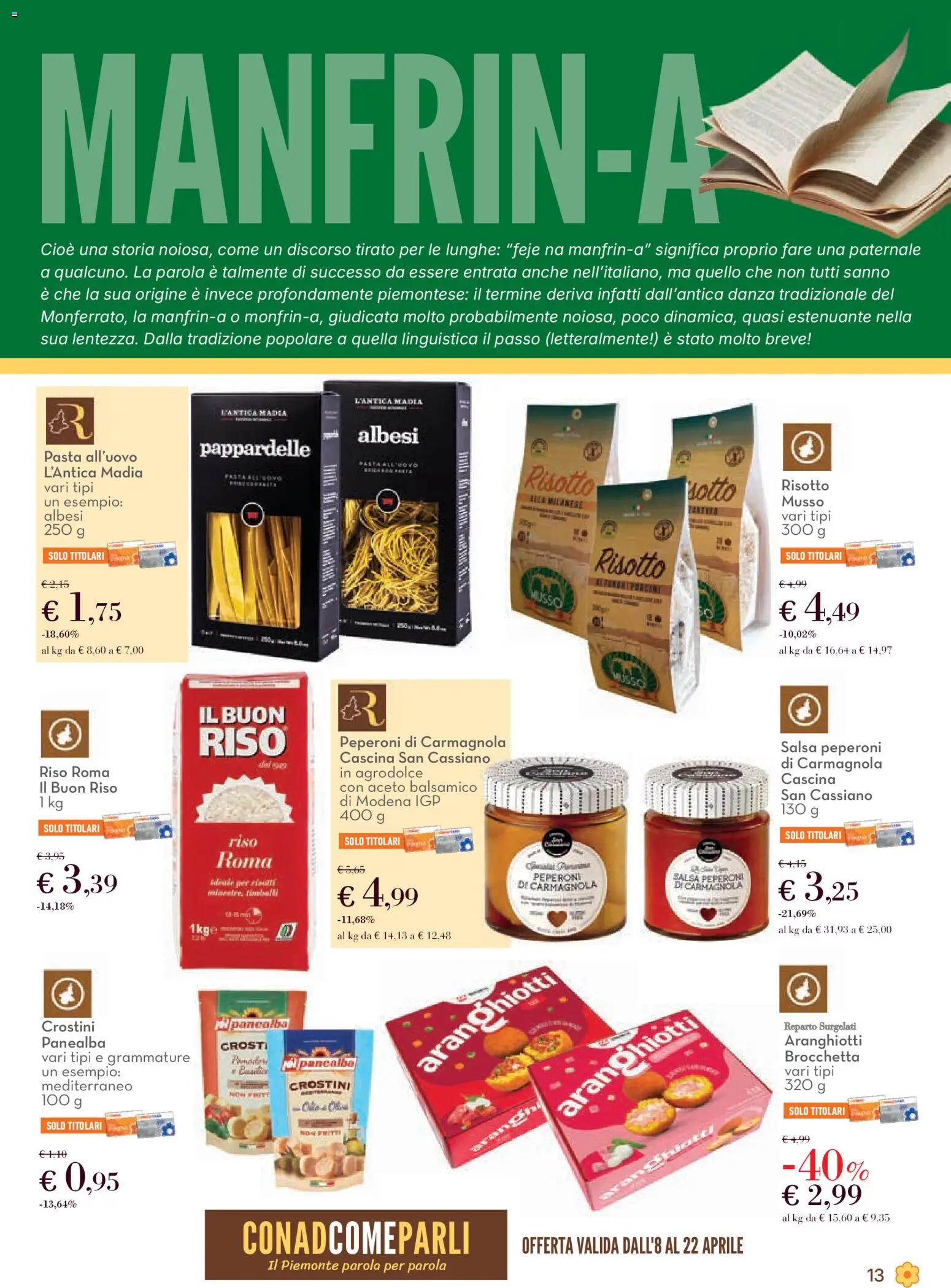 Volantino Conad del 08.04.2026 | Pagina: 13 | Prodotti: Peperoni, Pasta, Crostini, Aceto