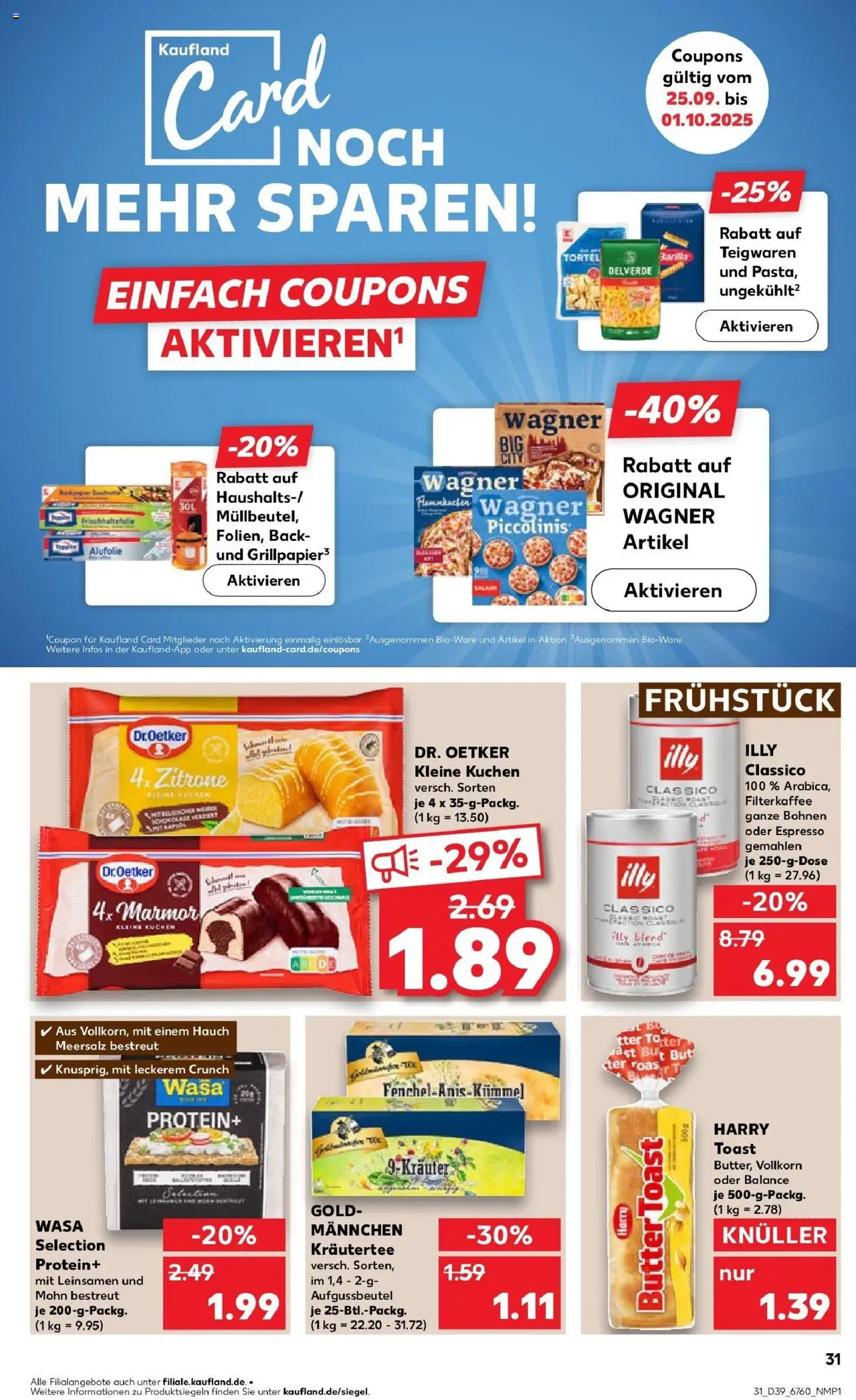 Kaufland prospekt Dörfles-Esbach	 – gültig ab 28.09.2025 | Seite: 31 | Produkte: Toast, Rapsöl, Pasta, Kuchen