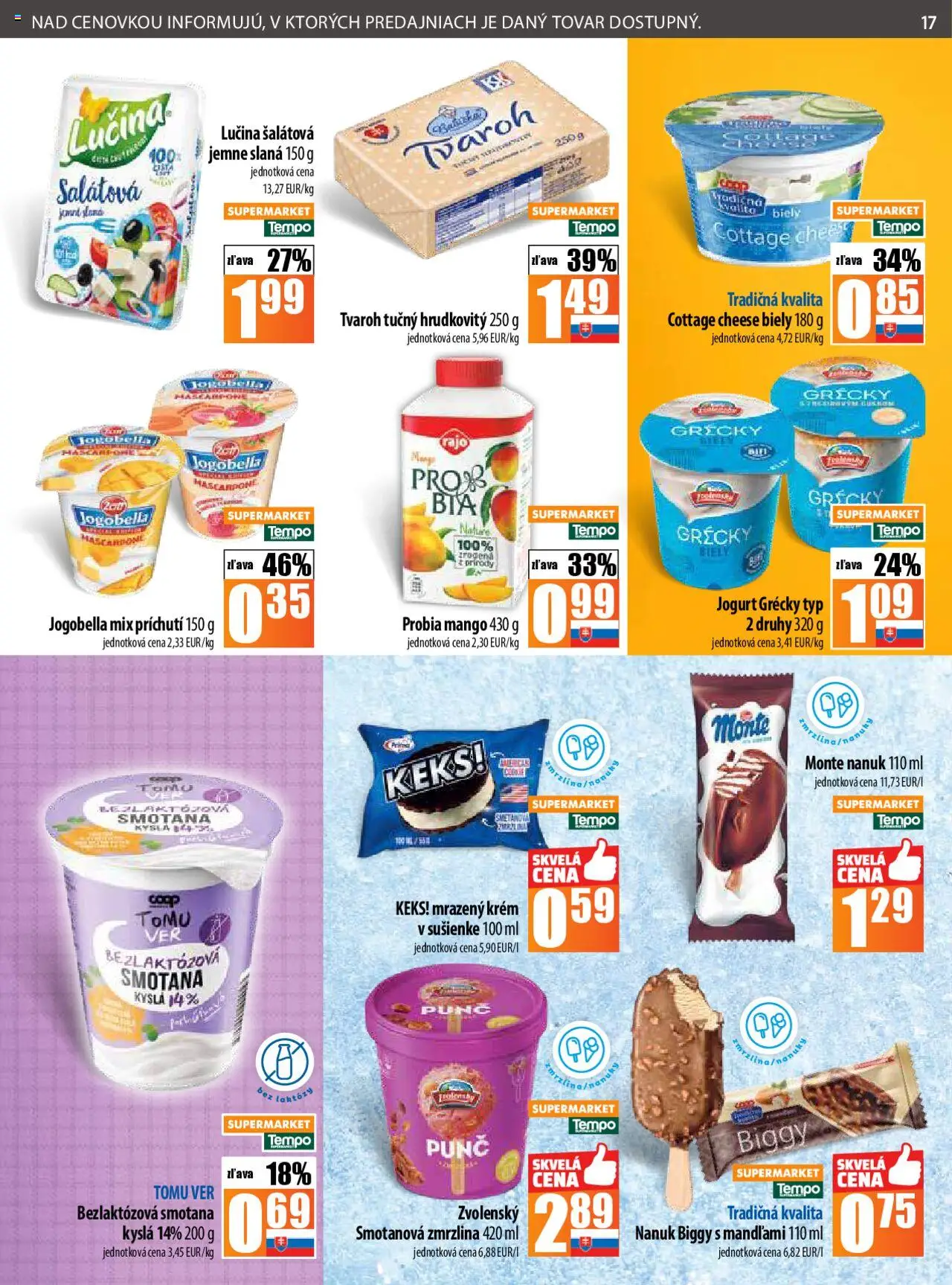 COOP Jednota leták │ platný od 21.08.2025 | Strana: 17 | Produkty: Jogurt, Smotana, Nanuk, Mascarpone