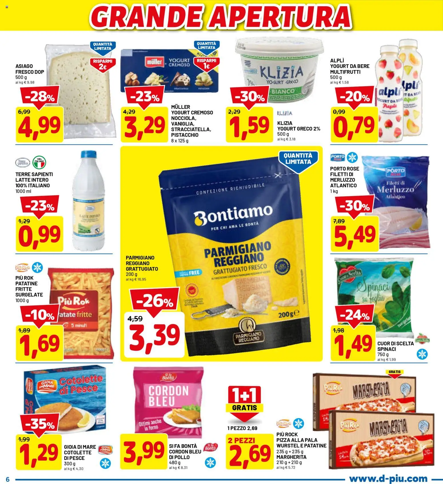 Volantino D Più del 12.02.2026 | Pagina: 6 | Prodotti: Yogurt greco, Merluzzo, Spinaci, Parmigiano reggiano
