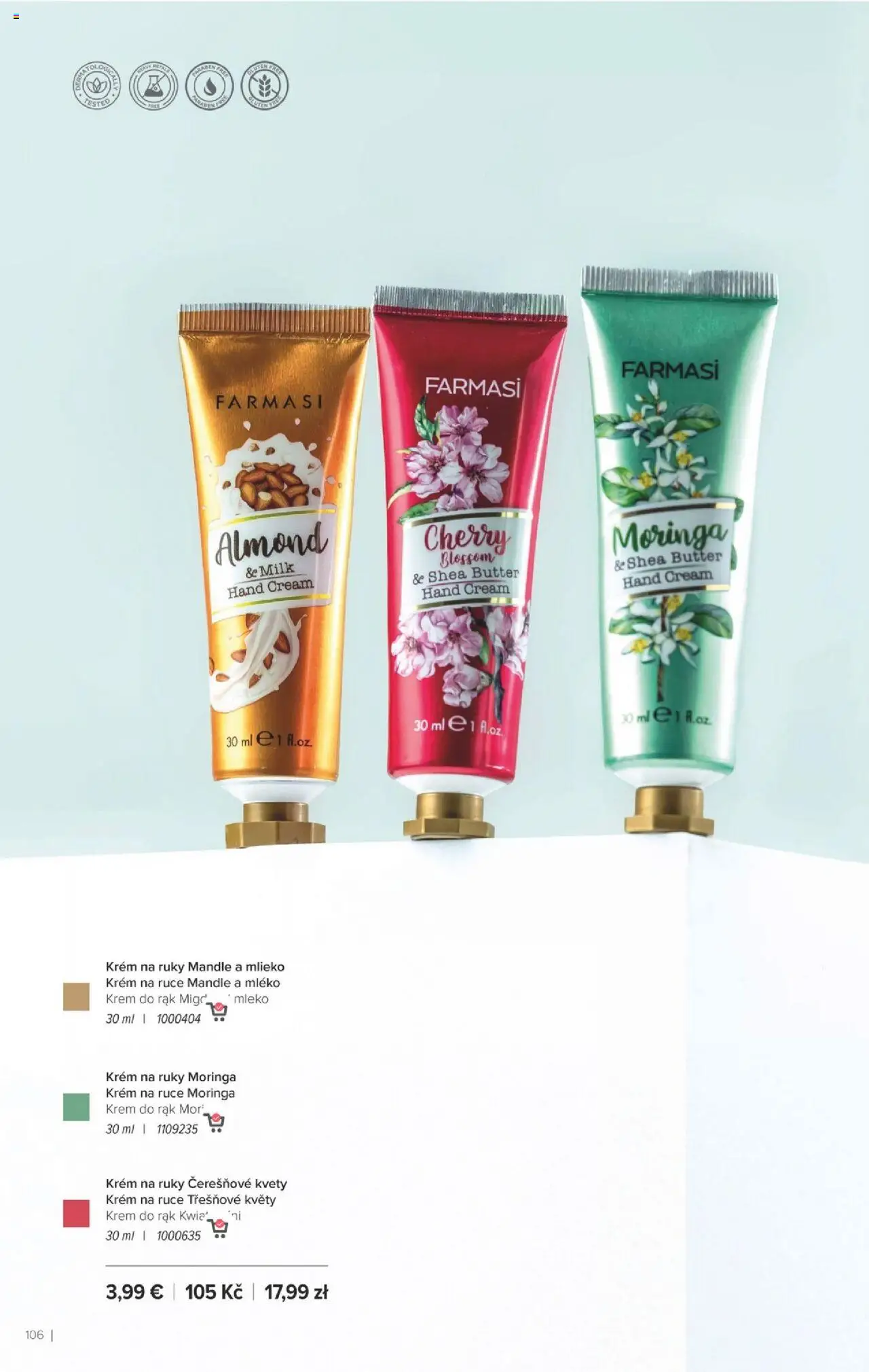 Nové Farmasi akcie – leták je platný od 24.09.2025 | Strana: 106 | Produkty: Mlieko, Krém na ruky, Krém, Mandle