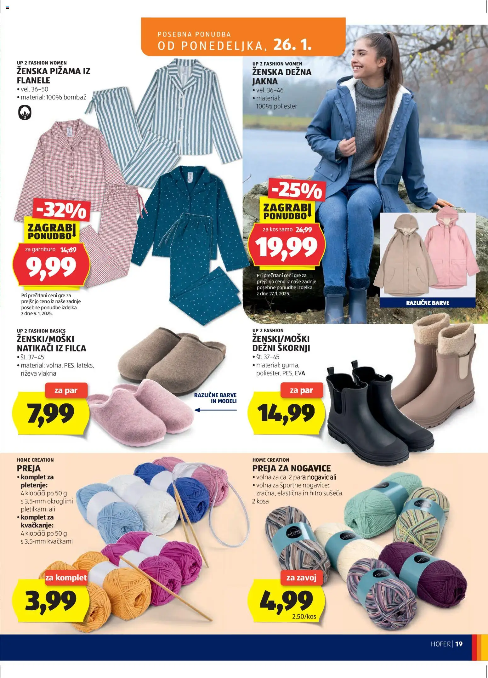 Novi Hofer katalog ponudbe – veljaven od 21.01.2026 | Stran: 19 | Izdelki: Škornji, Kos, Nogavice, Natikaci