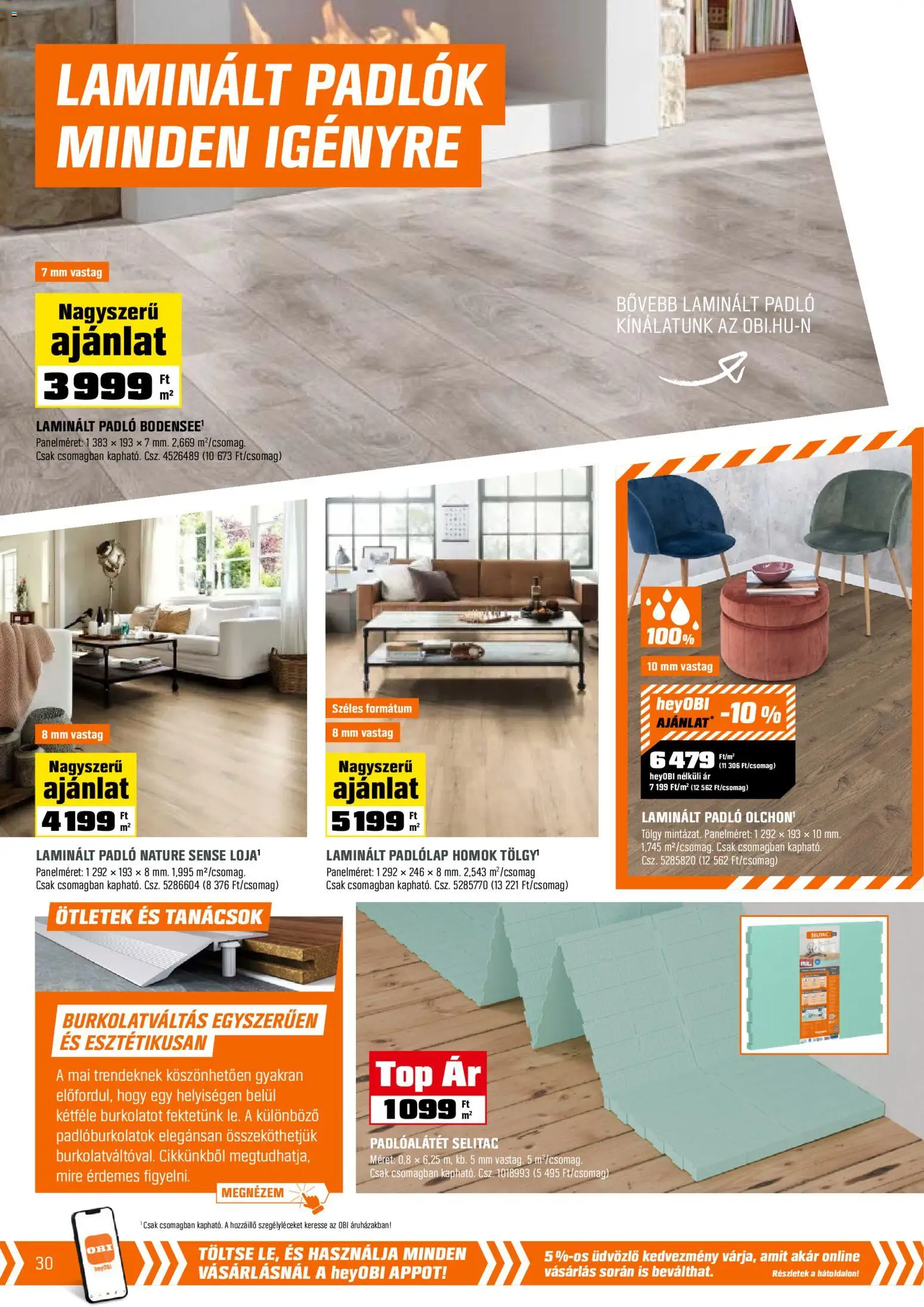 OBI akciós ujság - amely érvényes a következő dátumtól: 31.03.2026 | Oldal: 30 | Termékek: Laminált padló, Padlólap