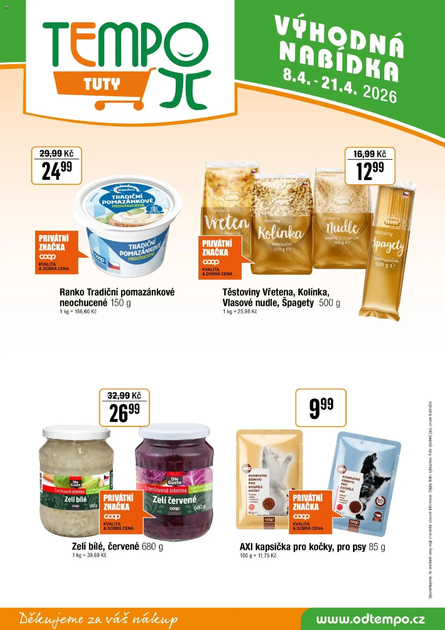 Tempo leták - Tuty od 08.04.2026 | Strana: 11 | Produkty: Těstoviny, Špagety, Zelenina, Nudle