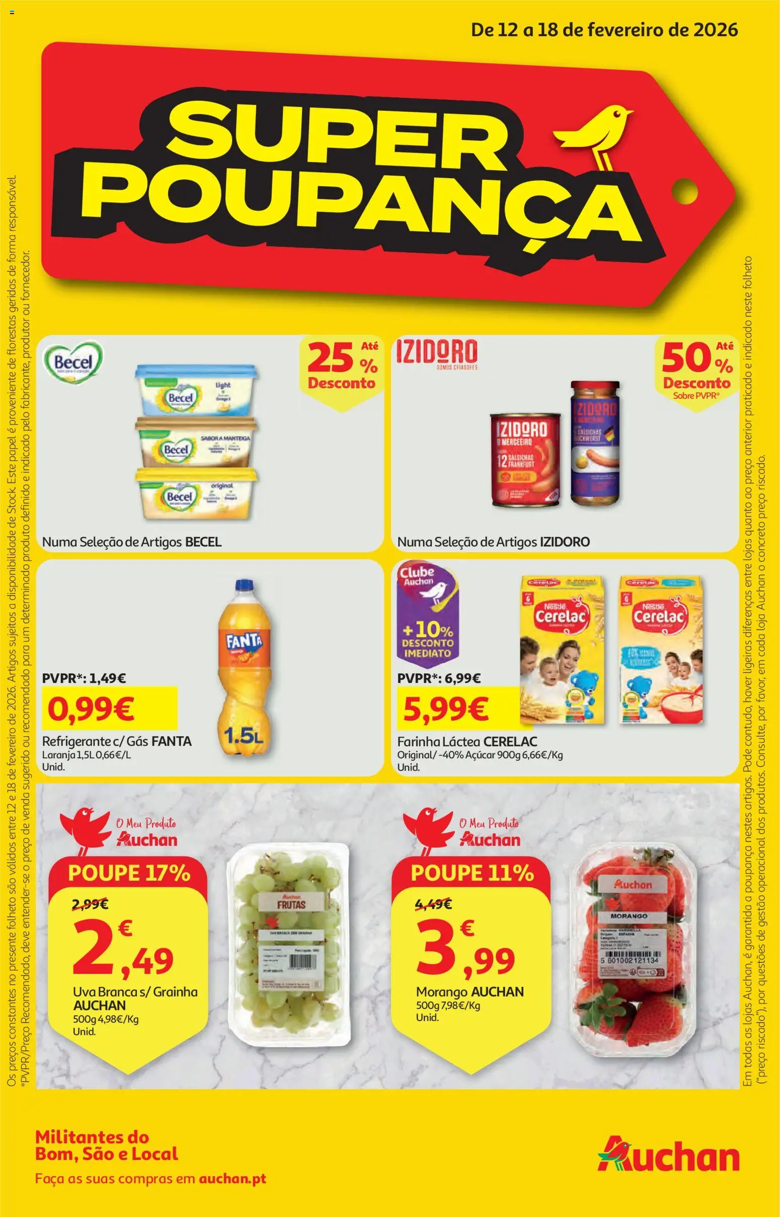 Auchan folheto │ válido de 12.02.2026 | Página: 1 | Produtos: Faca, Farinha láctea, Manteiga, Açúcar
