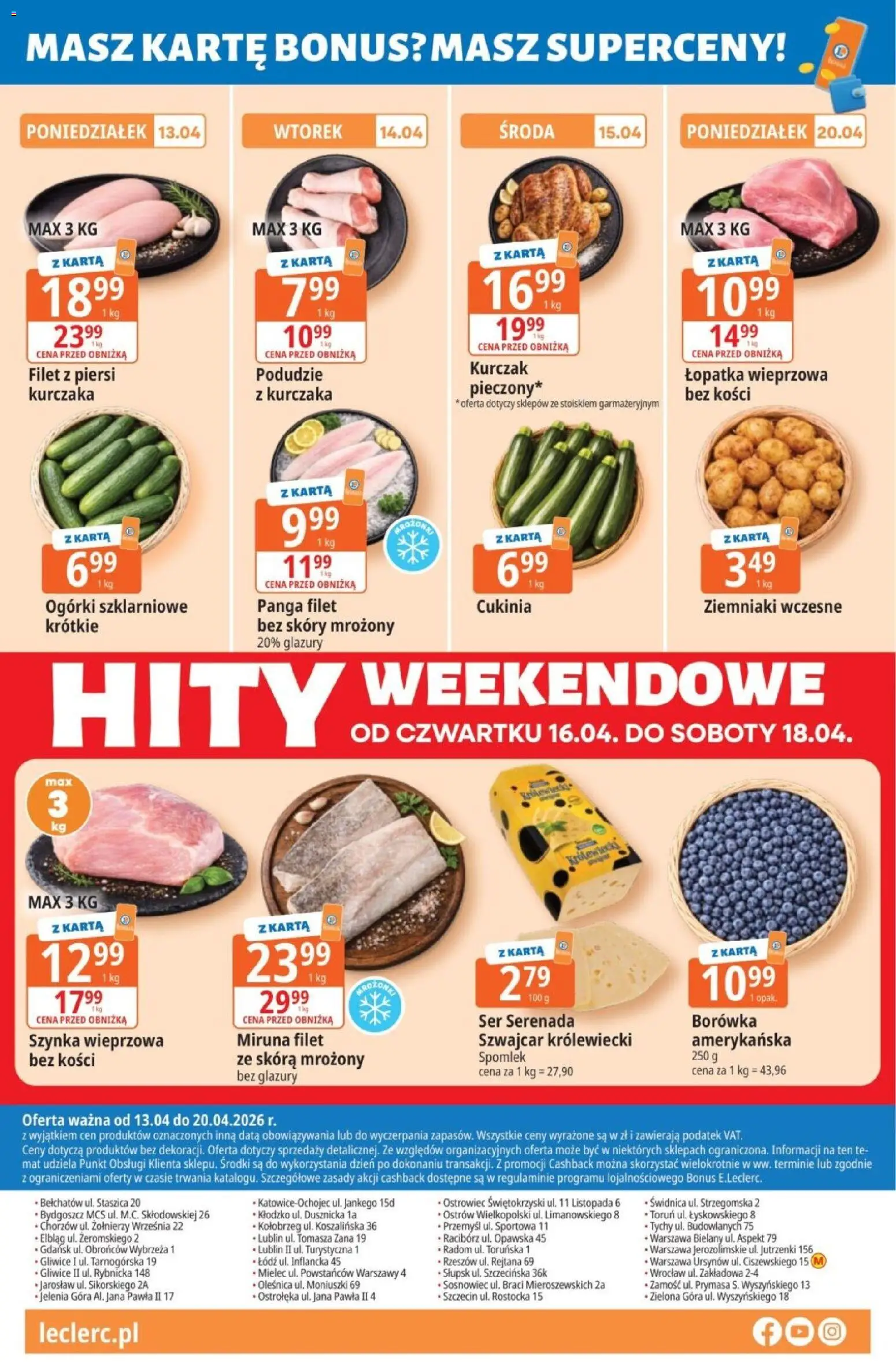 E.Leclerc gazetka od 13.04.2026 | Strona: 16 | Produkty: Kurczak, Szynka, Cukinia, Ziemniaki