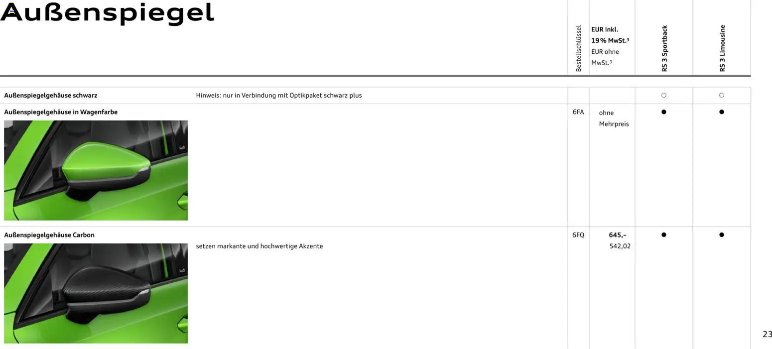 Audi RS 3 Sportback / RS 3 Limousine – gültig ab 28.10.2025 | Seite: 23