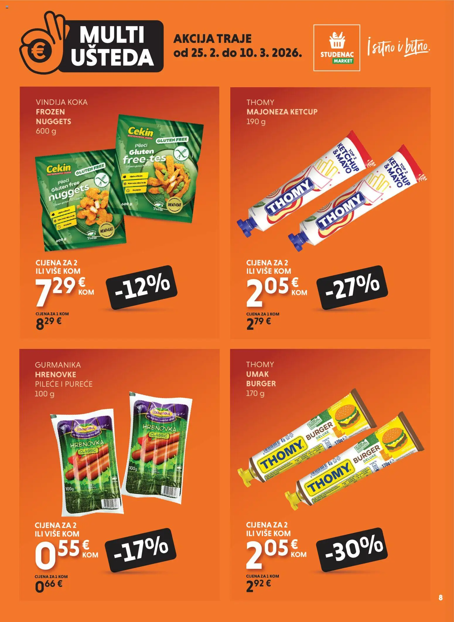 Studenac katalog | vrijedi od 25.02.2026 | Stranica: 8 | Proizvodi: Vindija, Hrenovke, Majoneza, Umak