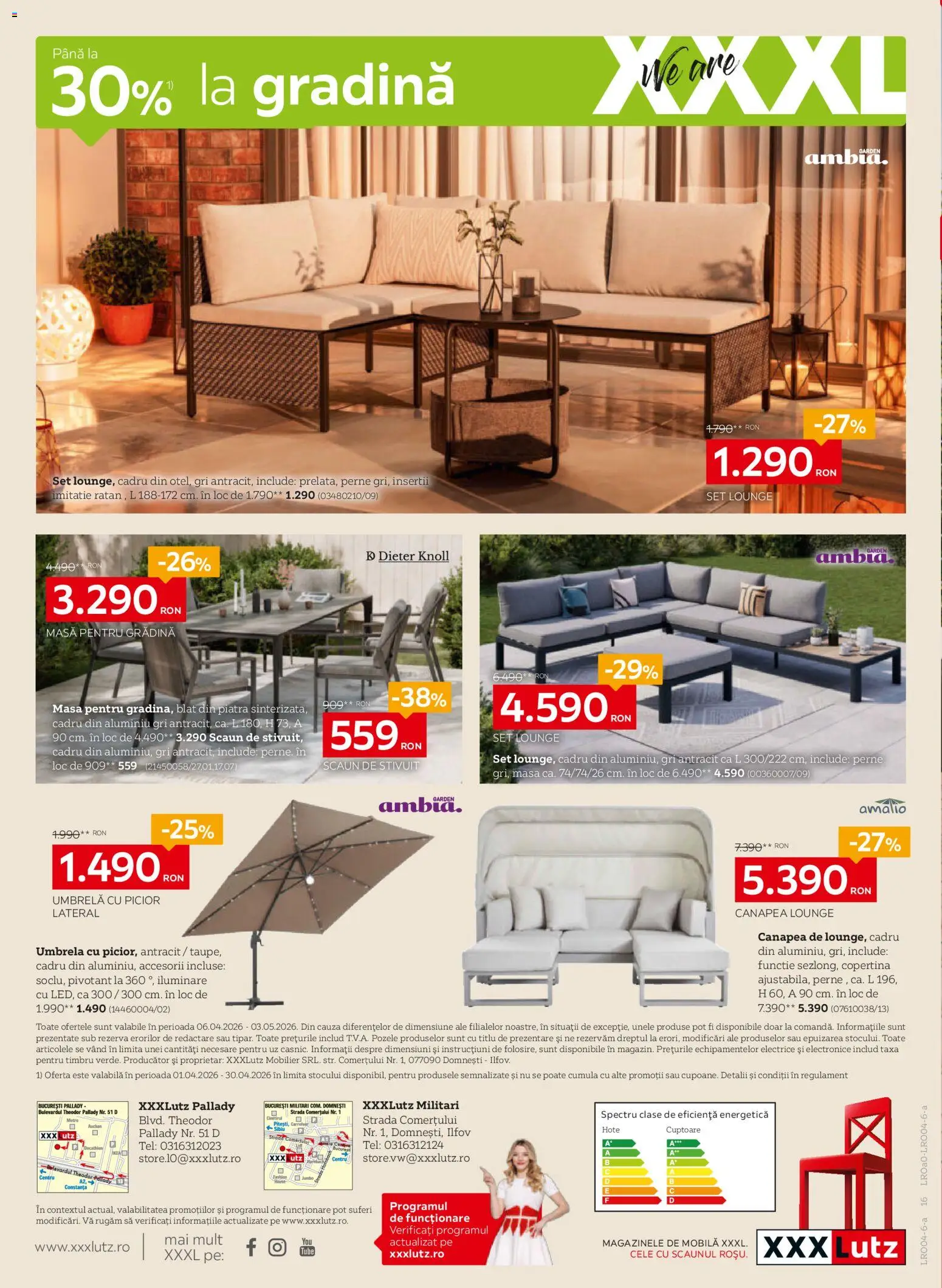Noul catalog XXXLutz – valabil de la 06.04.2026 | Pagină: 16 | Produse: Umbrelă, Copertină, Canapea, Scaun