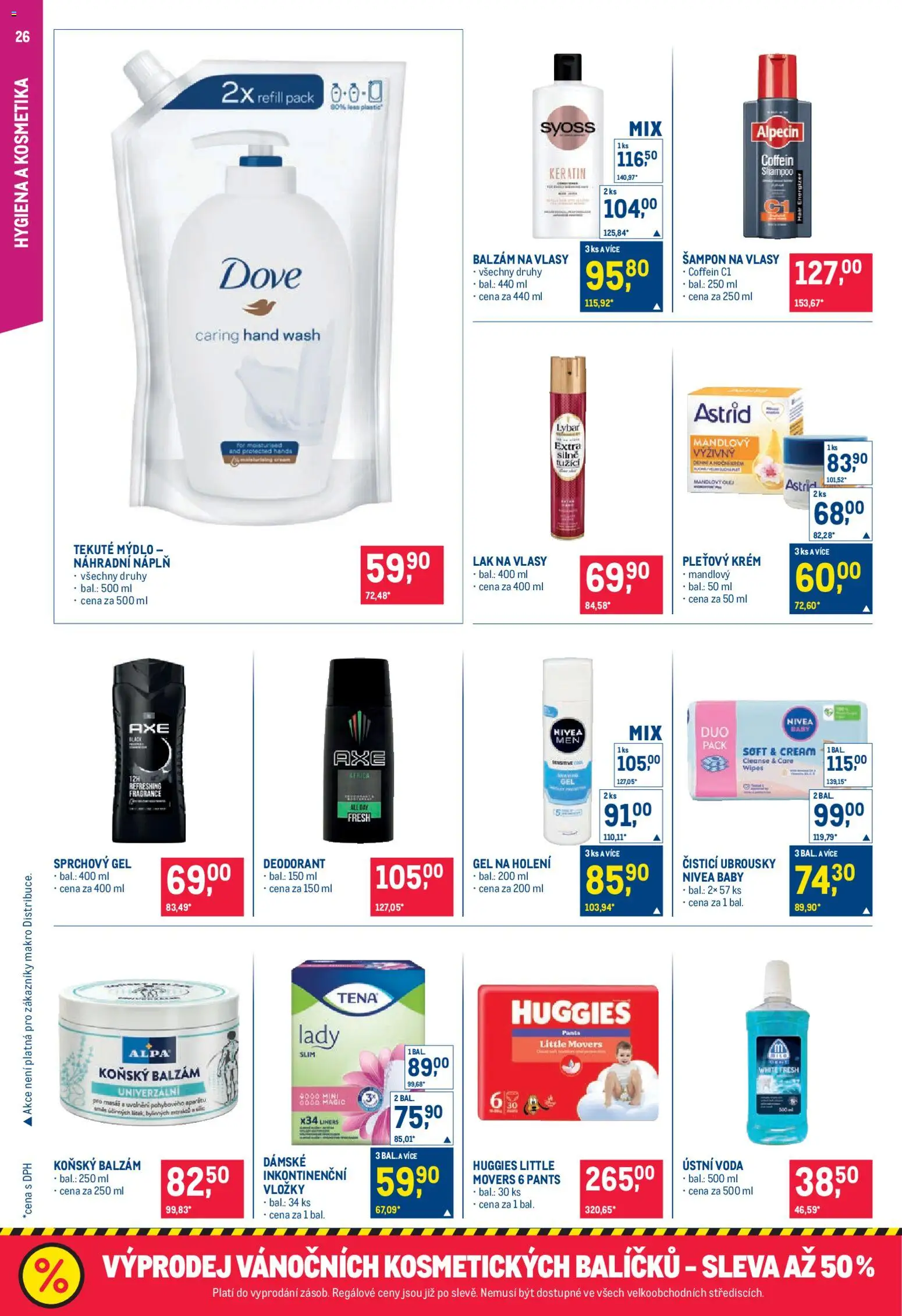 Makro leták - Pro milovníky jídla od 17.12.2025 | Strana: 26 | Produkty: Sprchový gel, Ústní voda, Nivea, Vložky