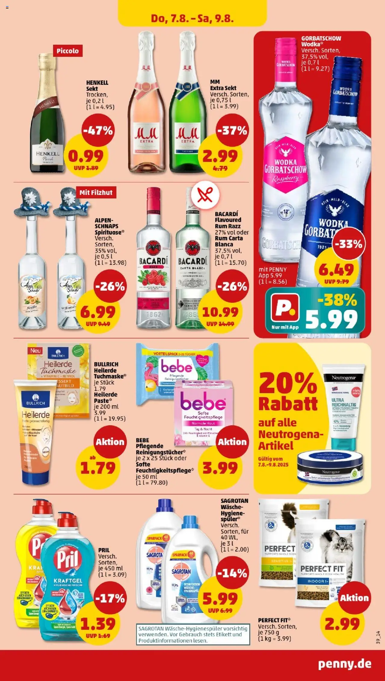 Penny - Baden-Württemberg - gültig ab dem 04.08.2025 | Seite: 39 | Produkte: Bacardi, Schnaps, Pril, Wodka