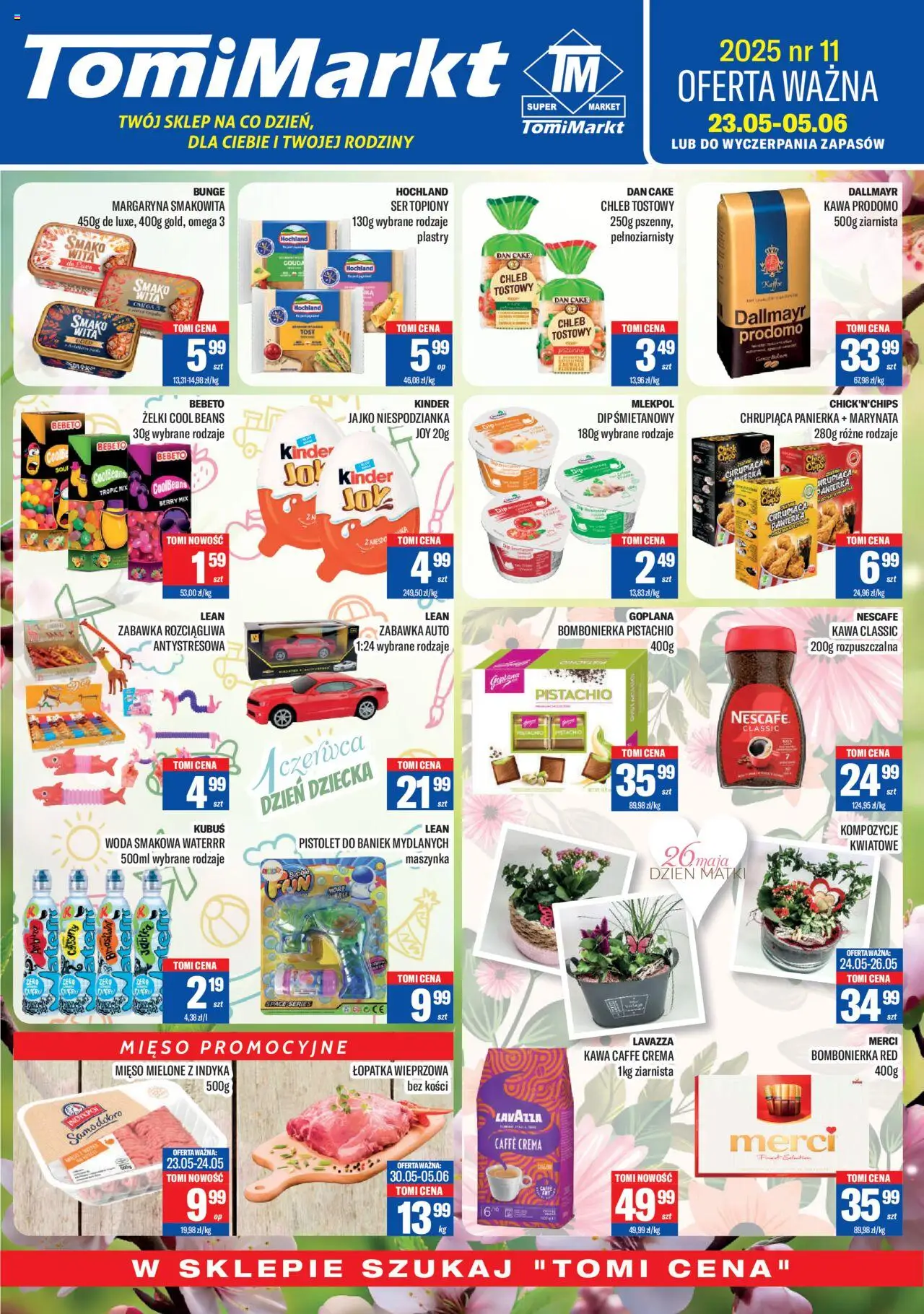 TomiMarkt Gazetka od 23.05.2025 | Strona: 1 | Produkty: Bombonierka, Łopatka wieprzowa, Żelki, Woda
