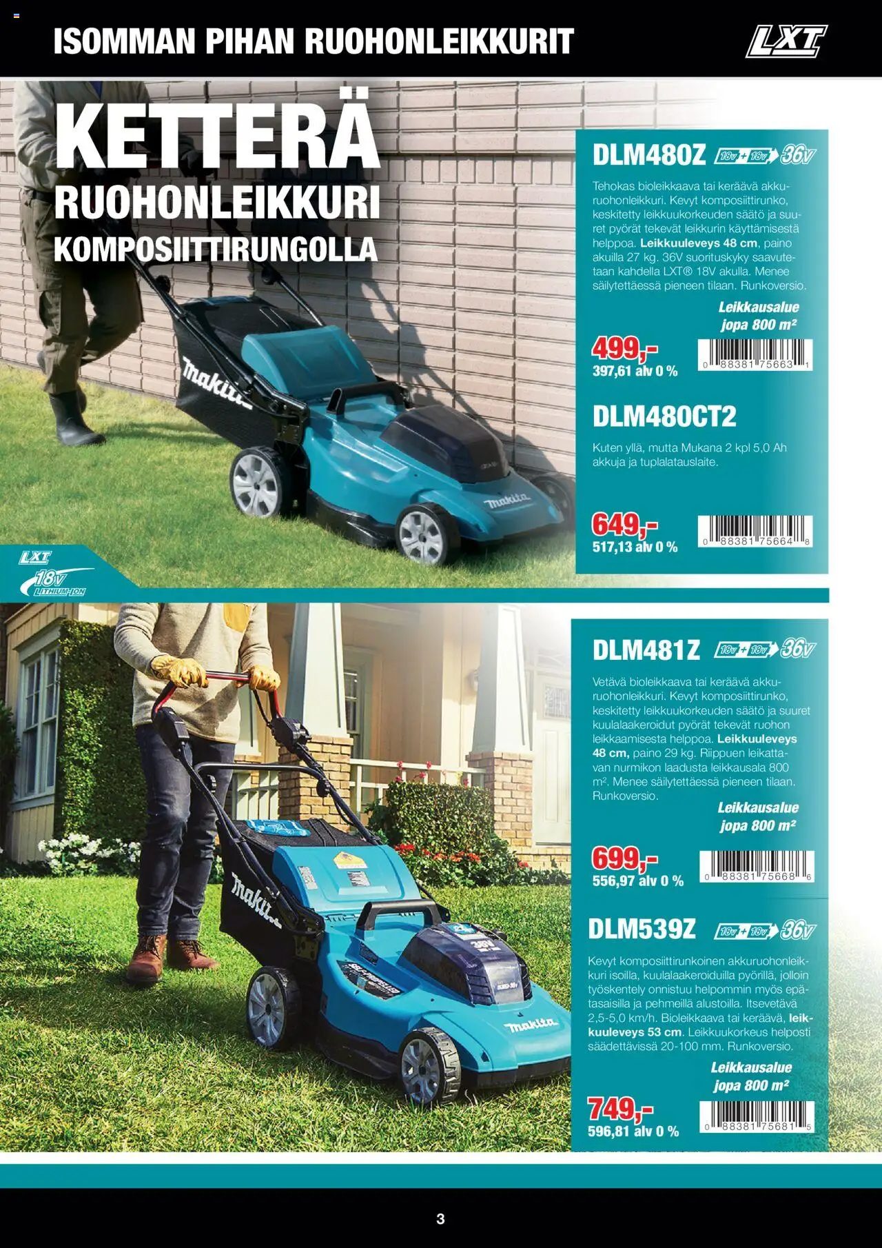 Makita tarjoukset - LXT Puutarha 2025 – voimassa 08.05.2025 alkaen | Sivu: 3 | Tuotteet: Ruohonleikkuri, Akku