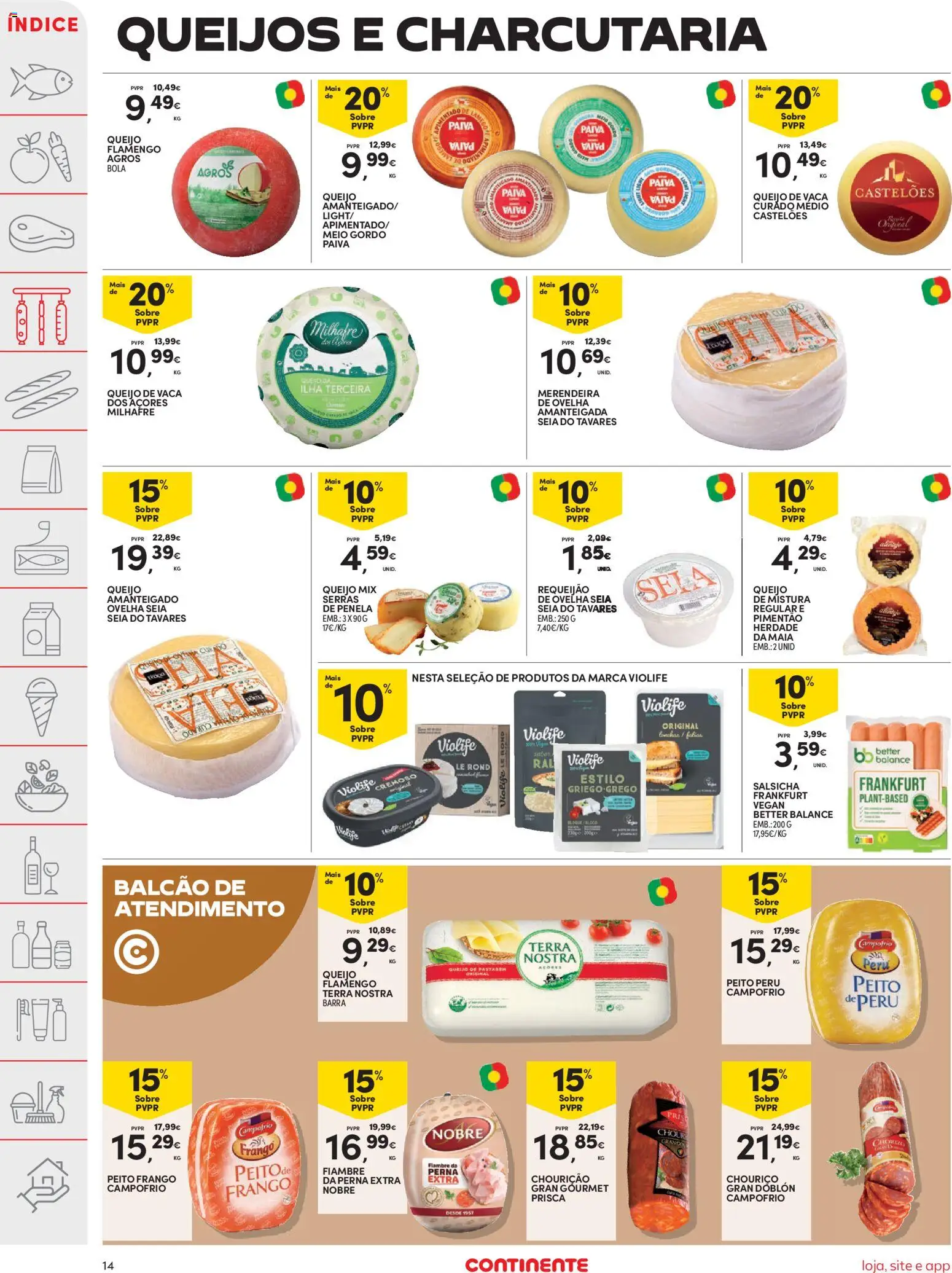 Continente folheto │ válido de 20.01.2026 | Página: 14 | Produtos: Frango, Peru, Pimentão, Queijo