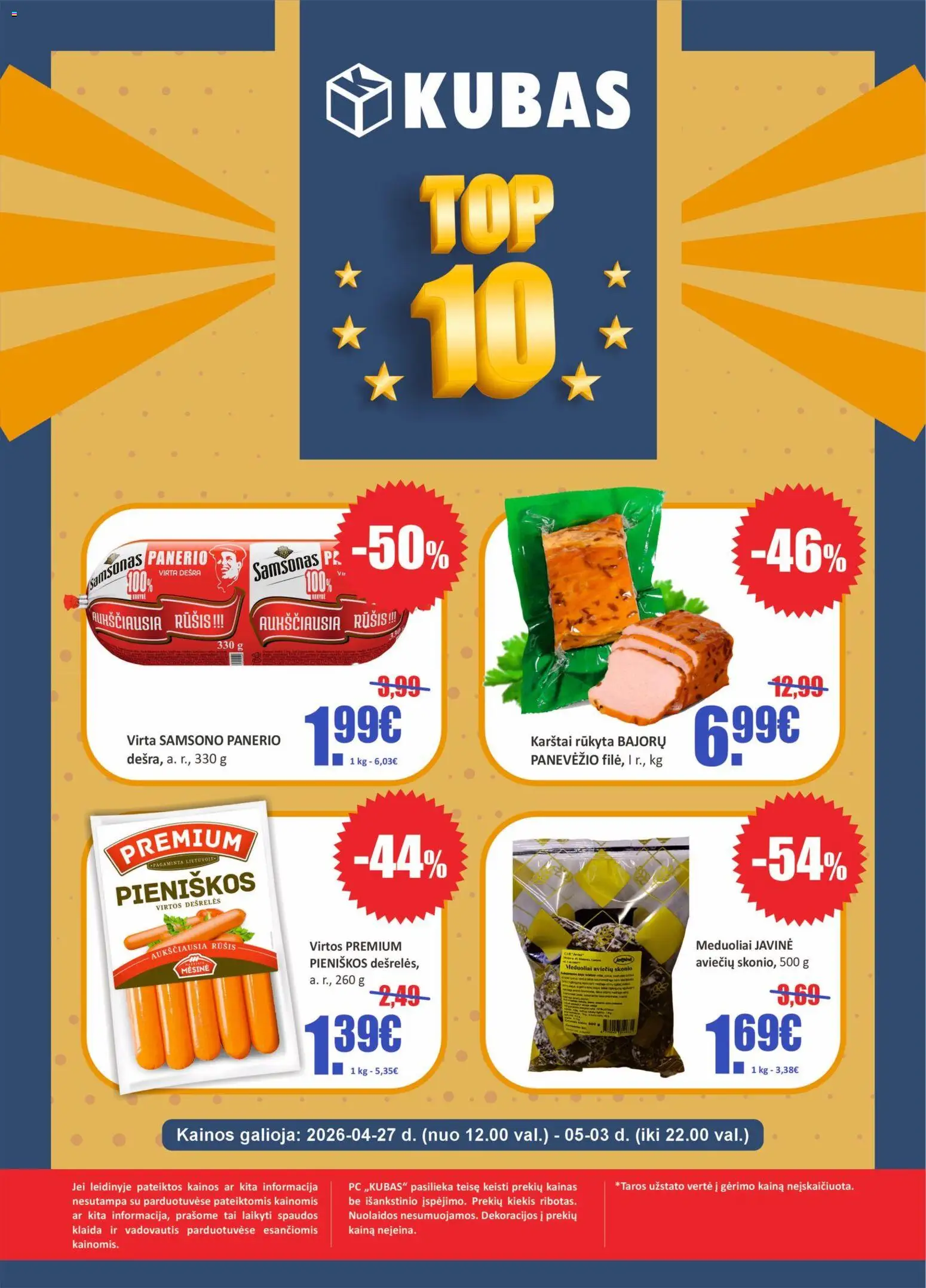 Kubas akcijos nuo 27.04.2026 | Puslapis: 1 | Prekių: Dešrelės, Dešra